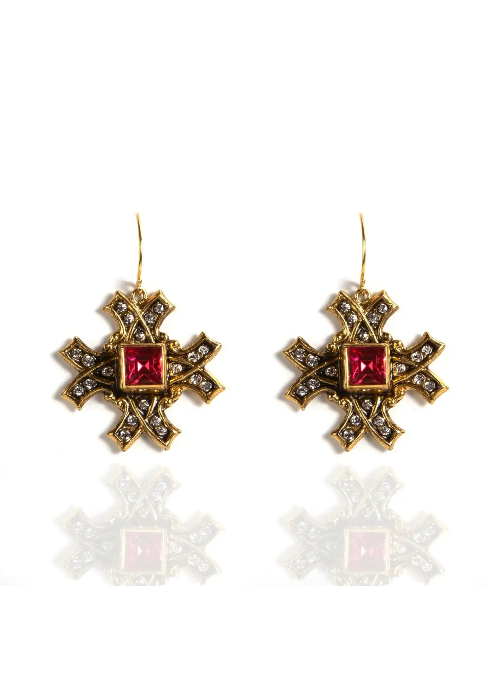VSA Designs Saint Deco Cross Hook Earring (Gold/Pink)