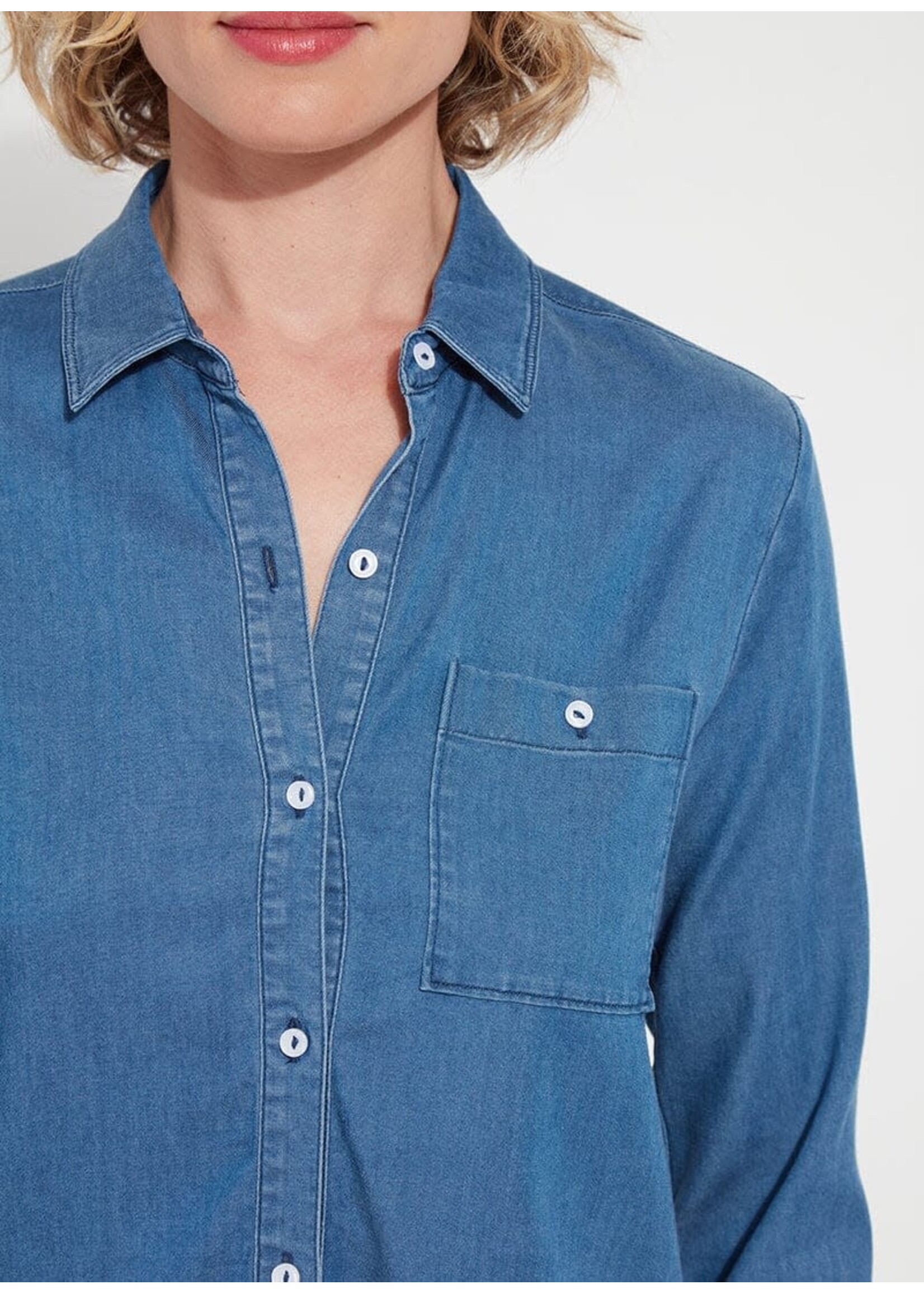 Lysse Drew Stretch Chambray Shirt (Mid Wash)