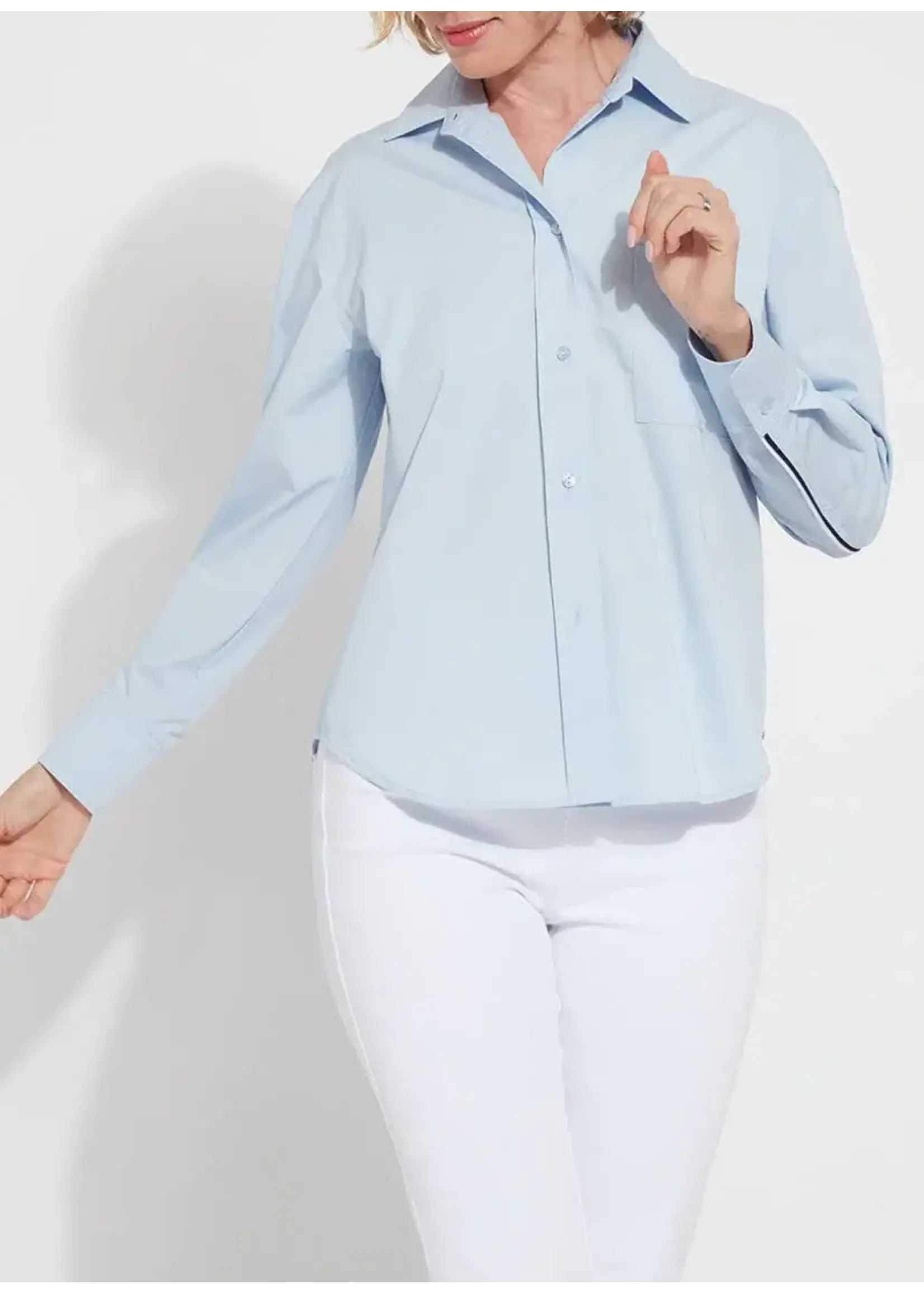 Lysse Sofia Striped Cropped Shirt (Oxford Blue)