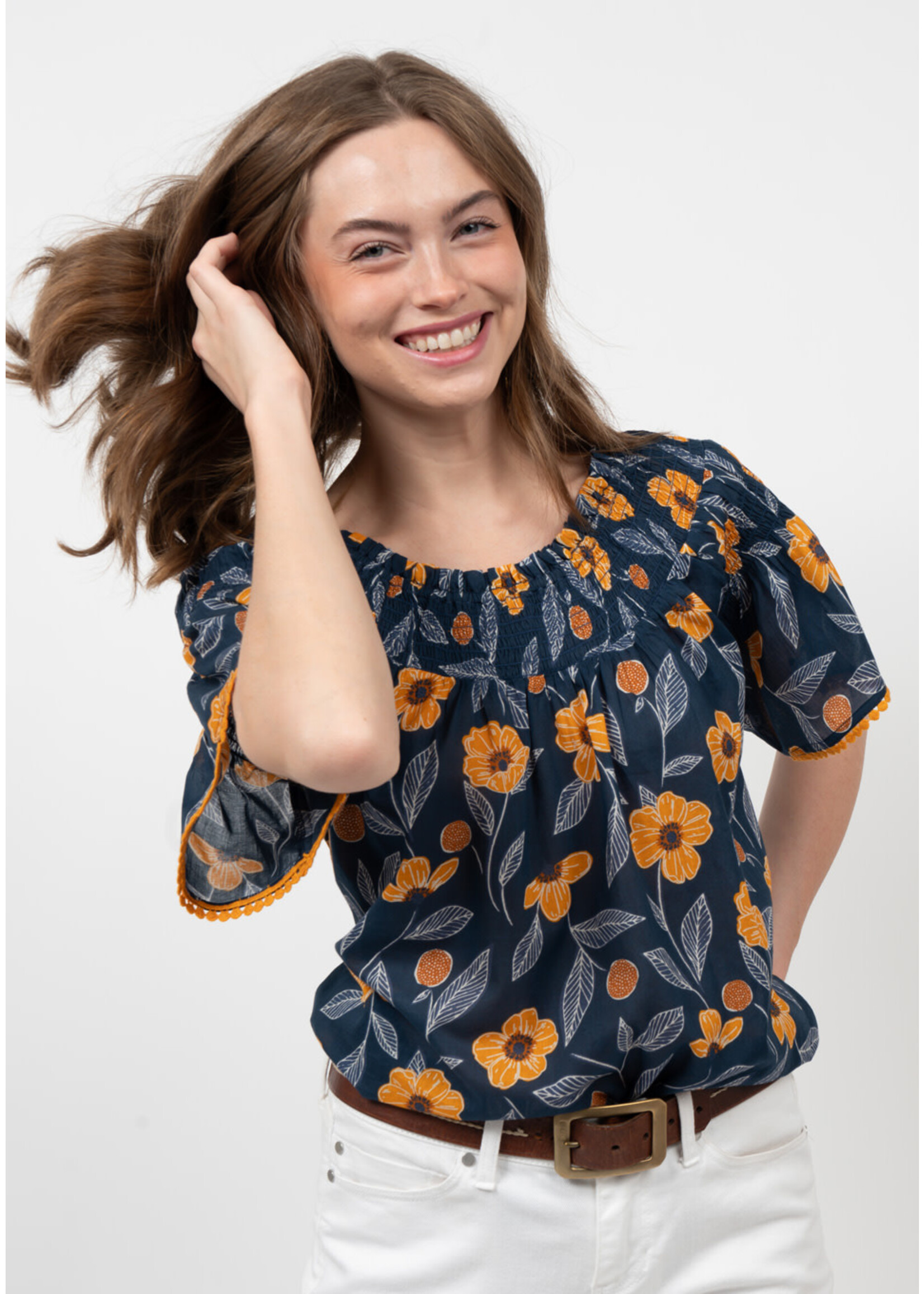 Ivy Jane Smocked Sunflower Top (Navy)