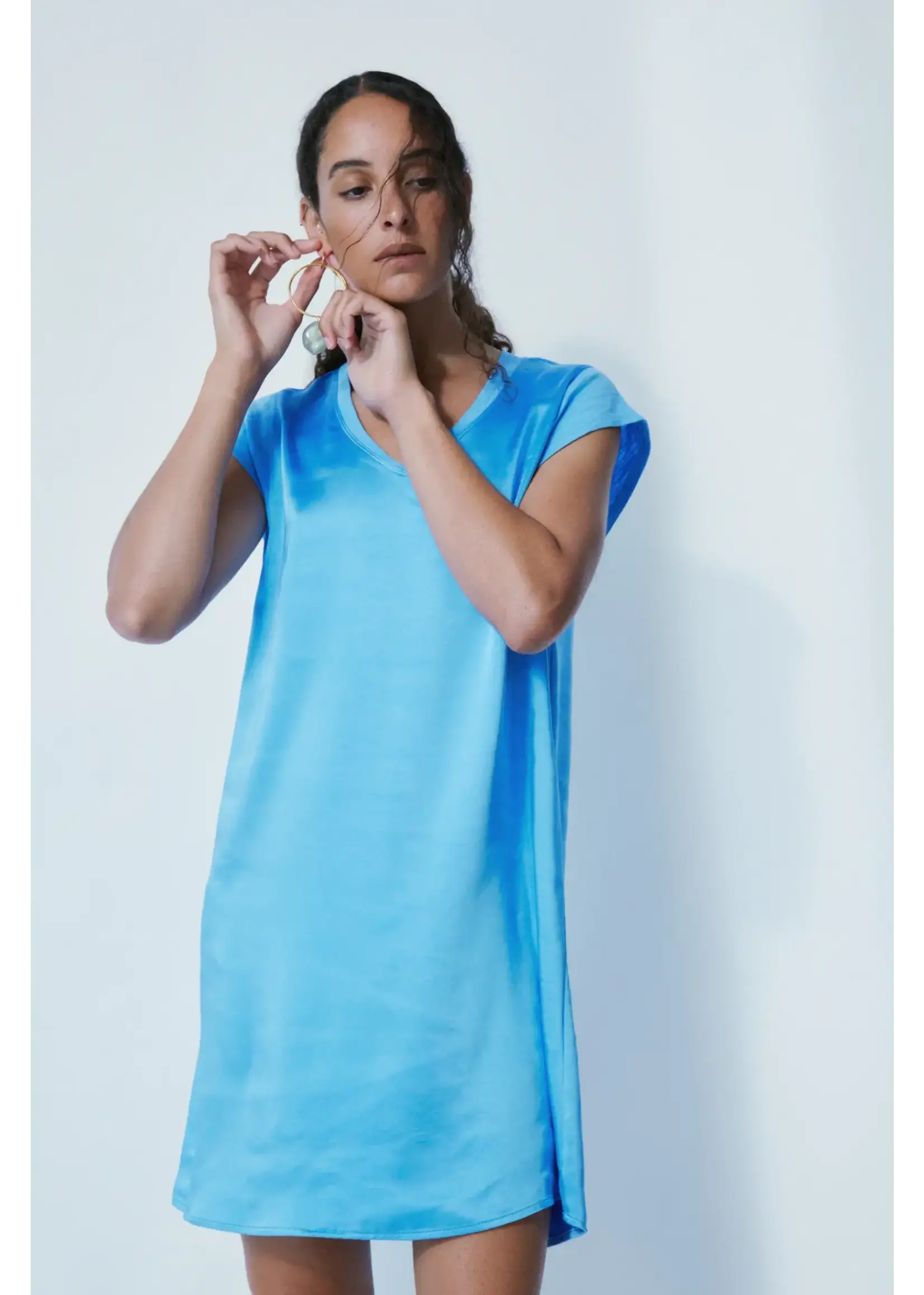 Melissa Nepton Georgina Cap Sleeve Dress  (Azure Blue)