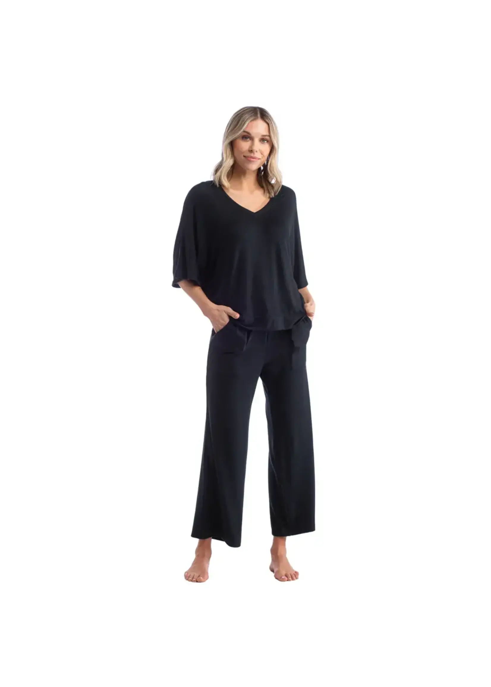 Softies Relaxed V-Neck Capri Lounge Set (Black)