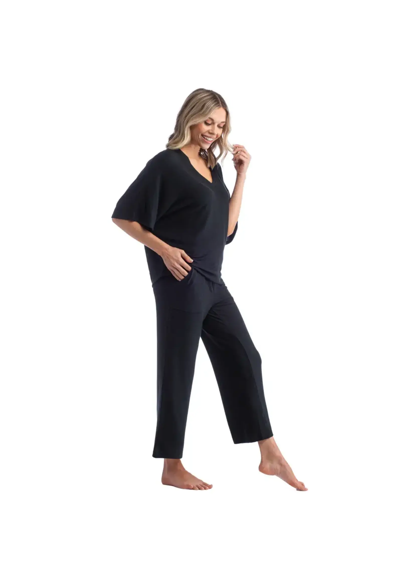 Softies Relaxed V-Neck Capri Lounge Set (Black)