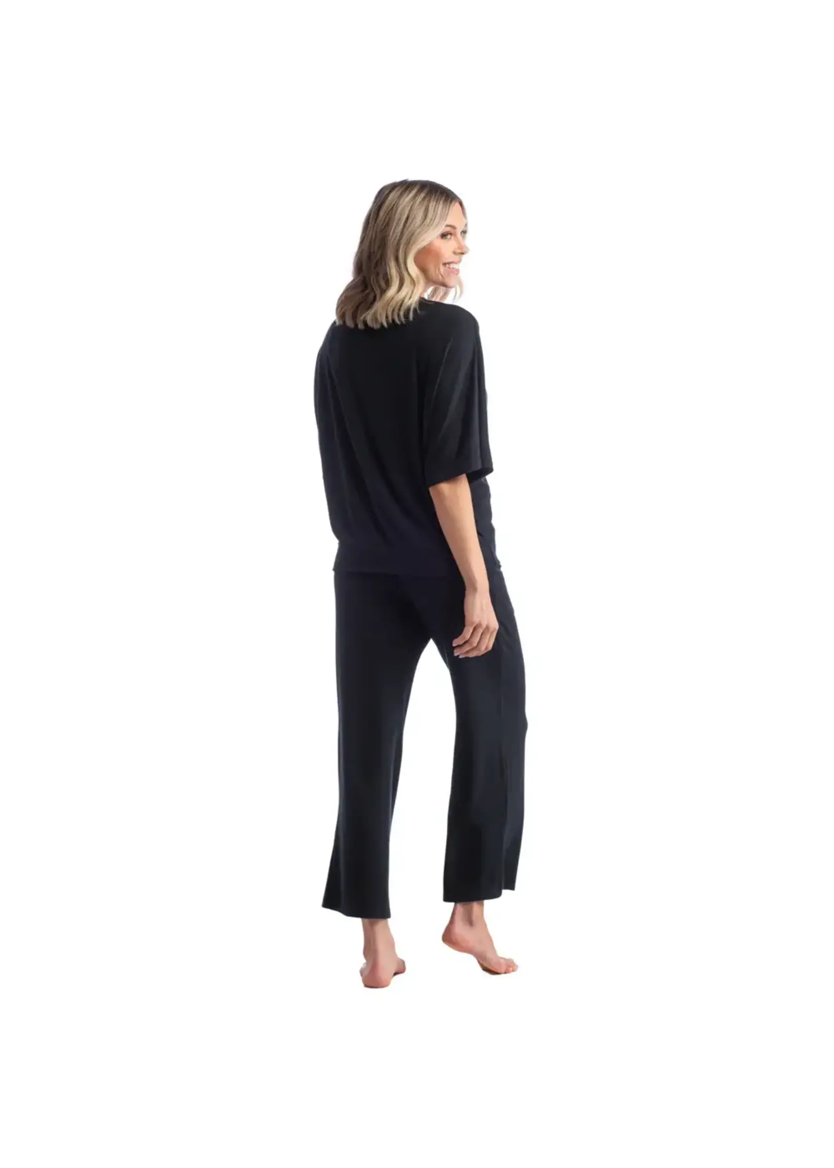 Softies Relaxed V-Neck Capri Lounge Set (Black)