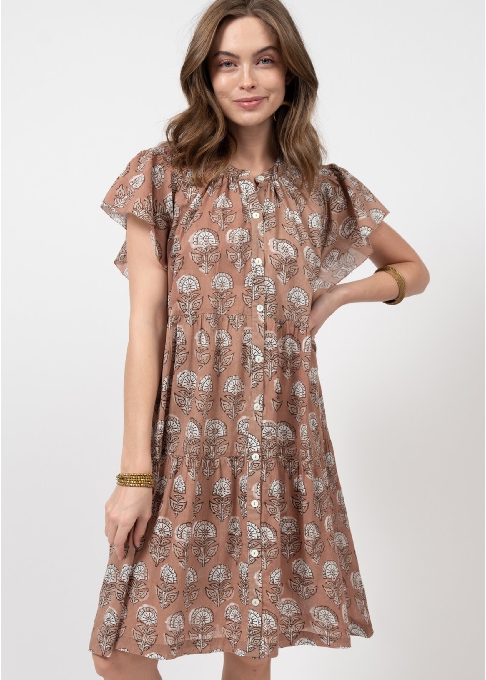 Uncle Frank Block Floral  Dress (Brown)