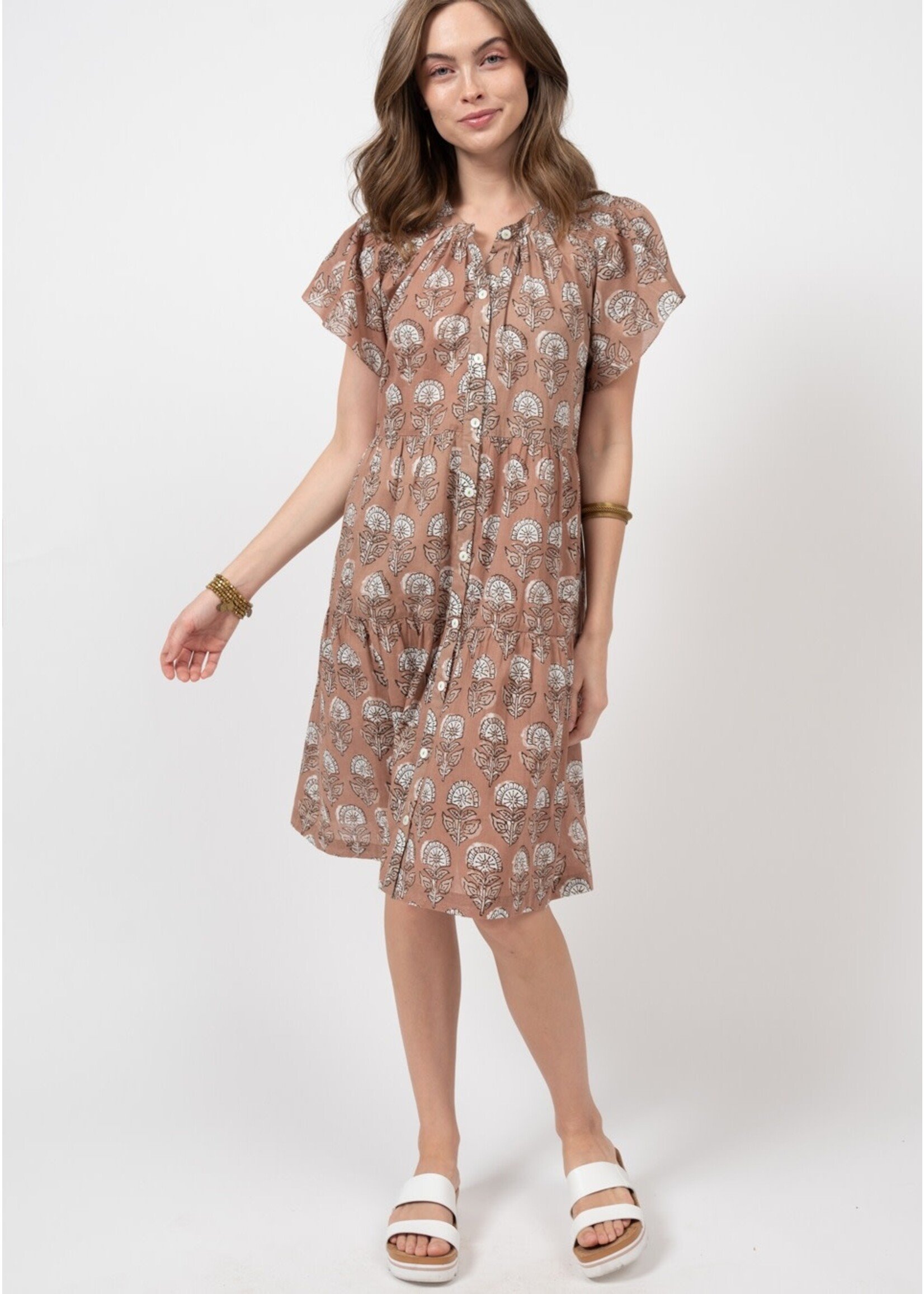 Uncle Frank Block Floral  Dress (Brown)