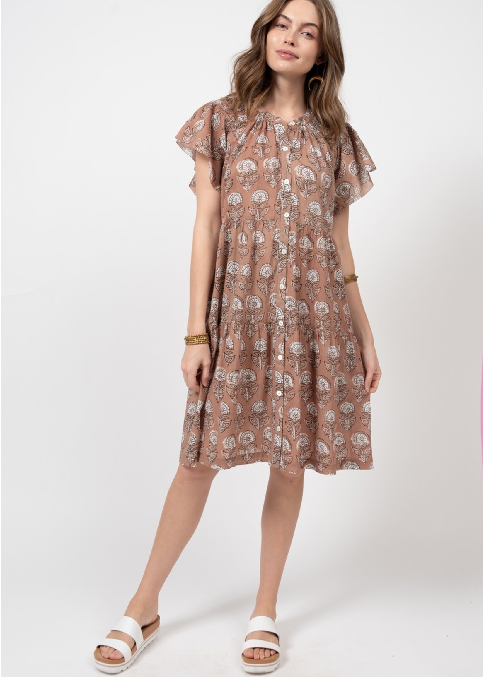 Uncle Frank Block Floral  Dress (Brown)