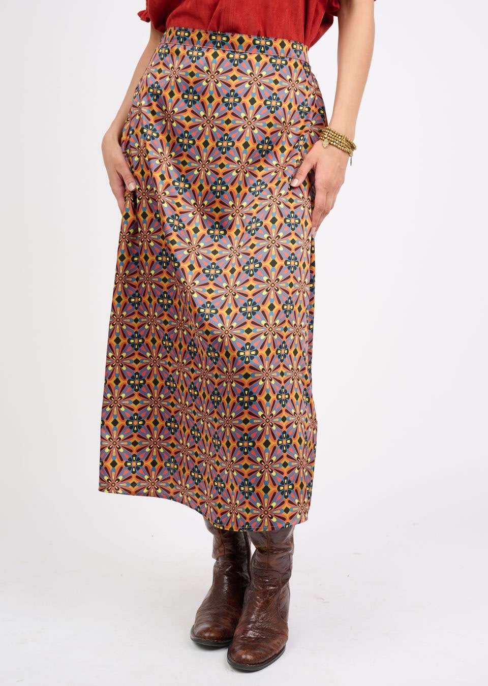 Midi Print Skirt (Multi) - Tazmaraz