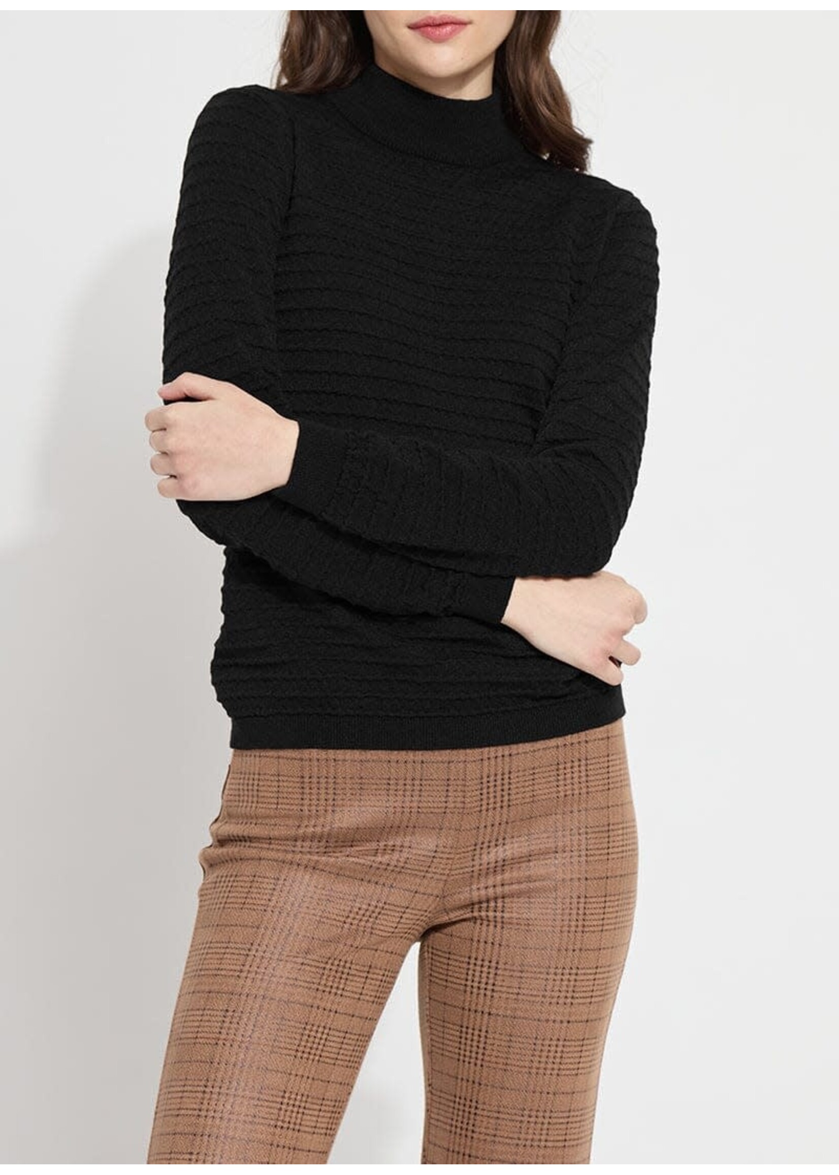 Lysse Valery Smocked Mockneck Sweater (Black)