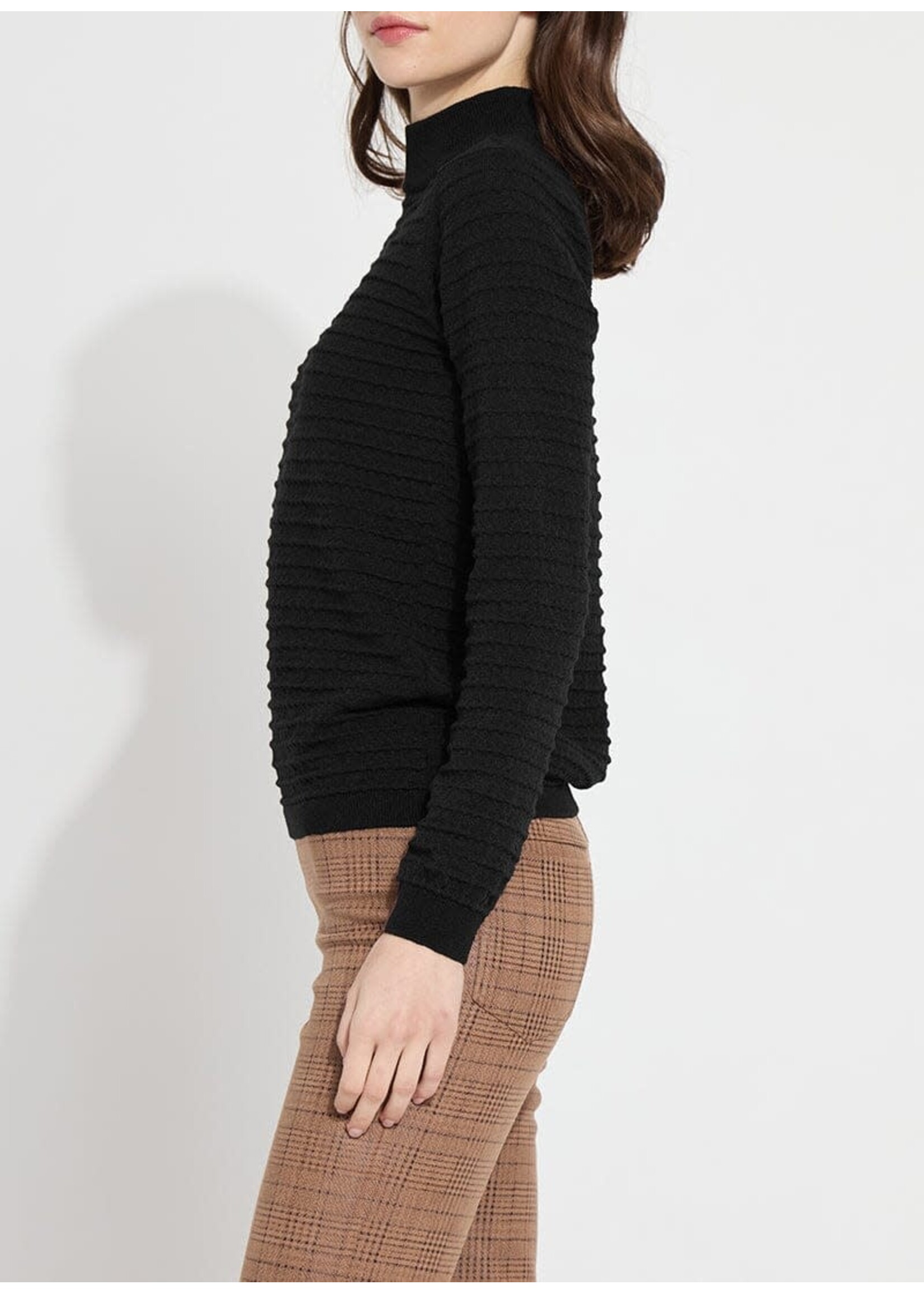 Lysse Valery Smocked Mockneck Sweater (Black)