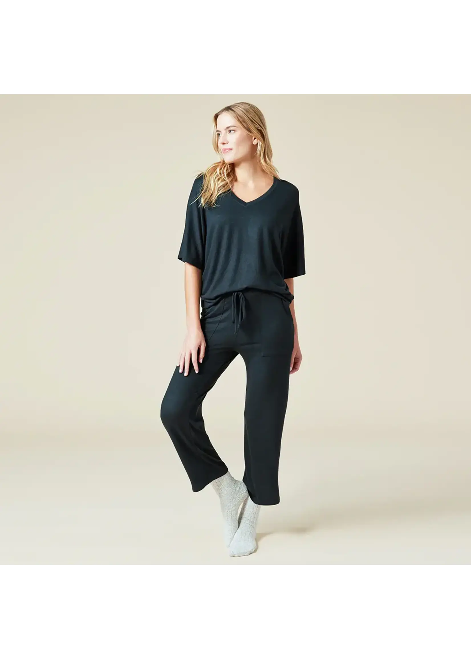 Softies Relaxed V-Neck Capri Lounge Set (Black)