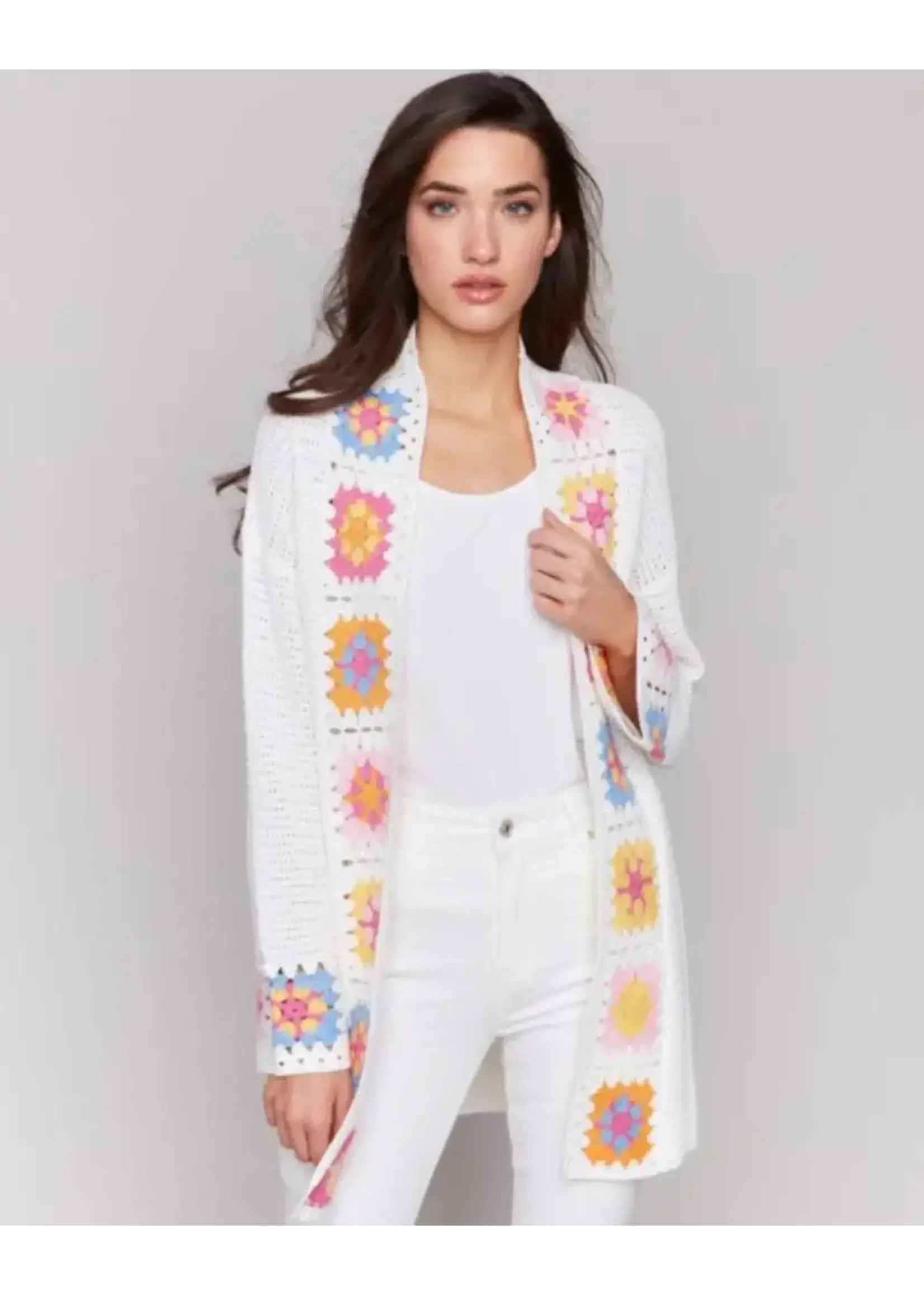 Charlie B Long Sleeve Knit Cardigan W Crochet Border (Natural)