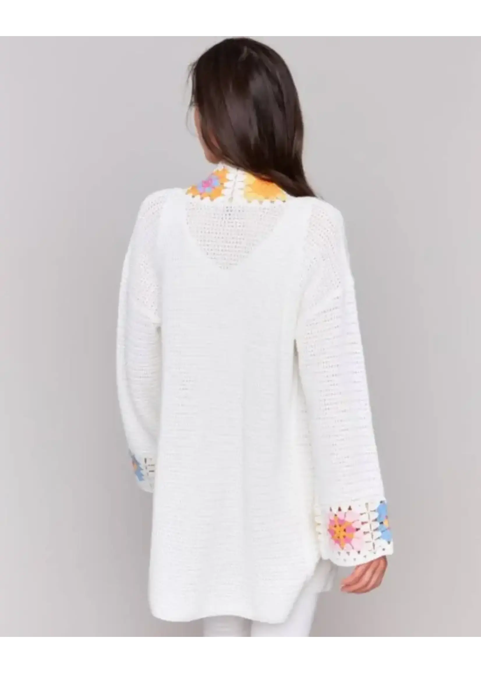 Charlie B Long Sleeve Knit Cardigan W Crochet Border (Natural)
