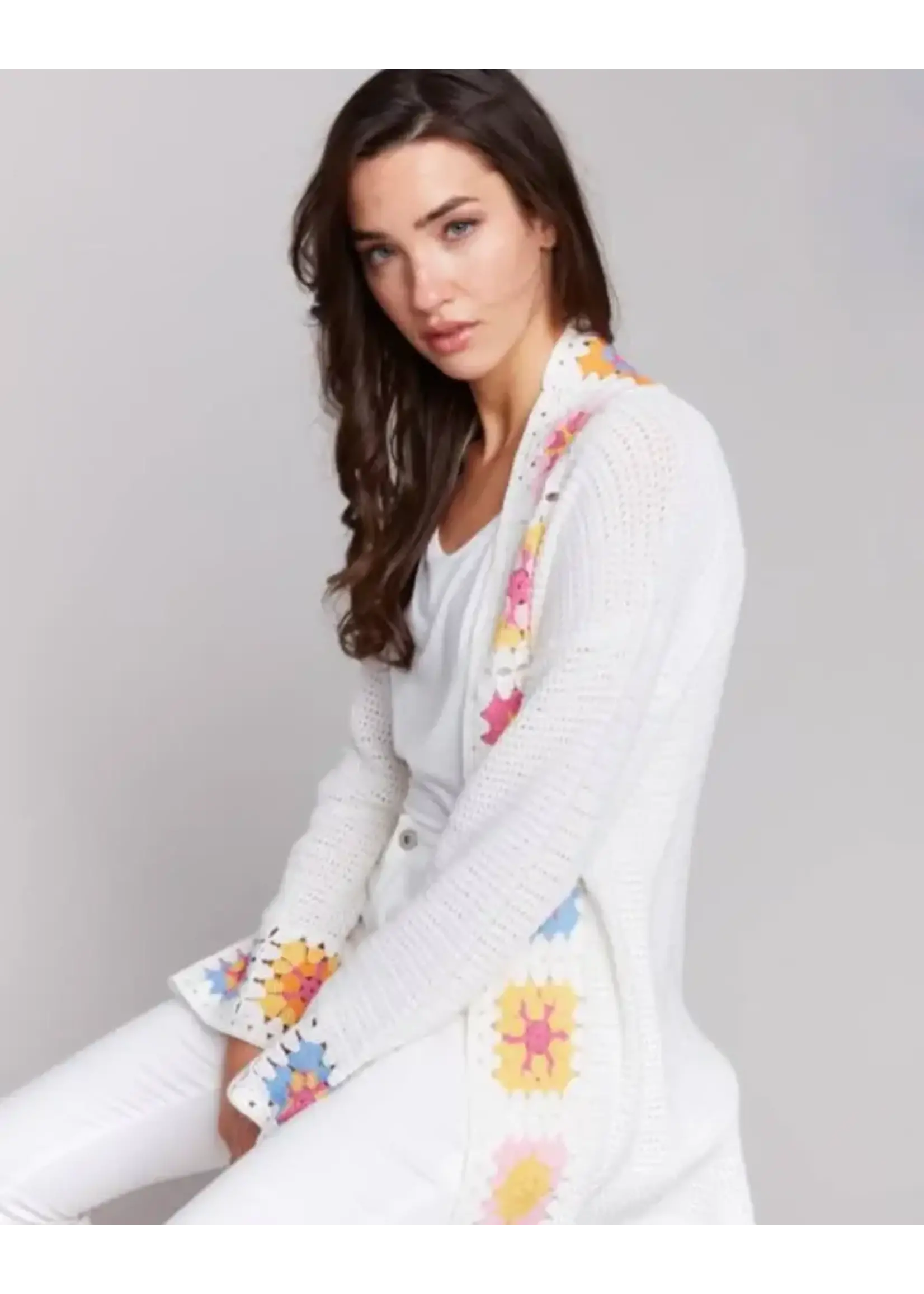 Charlie B Long Sleeve Knit Cardigan W Crochet Border (Natural)