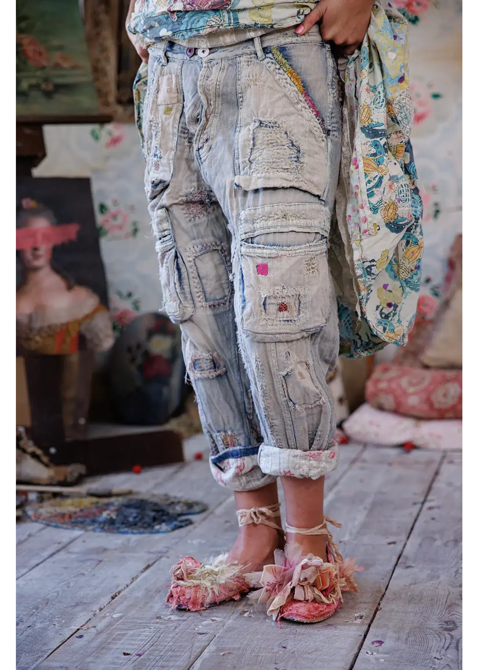 Magnolia Pearl QUILTED TATUM CARGO DENIMS (Washed Indigo) O/S