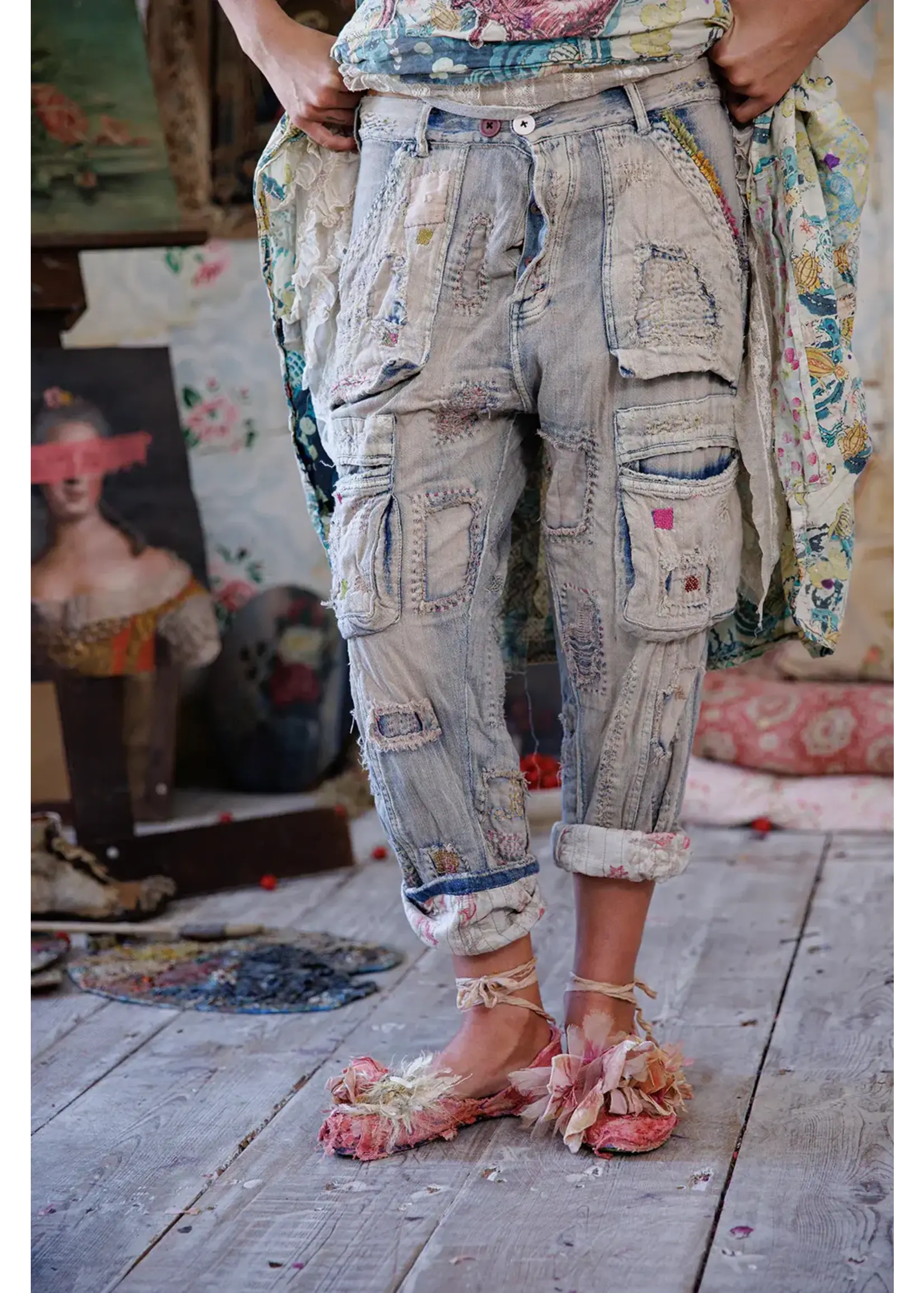 Magnolia Pearl QUILTED TATUM CARGO DENIMS (Washed Indigo) O/S
