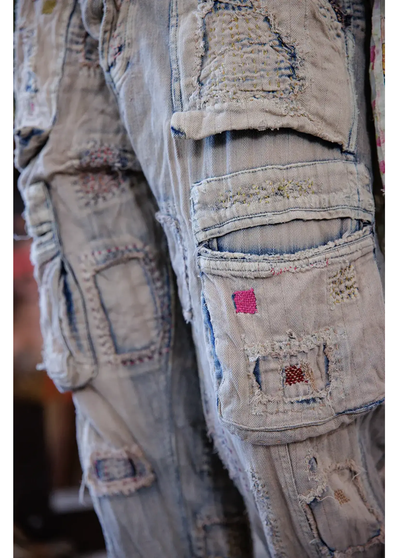 Magnolia Pearl QUILTED TATUM CARGO DENIMS (Washed Indigo) O/S