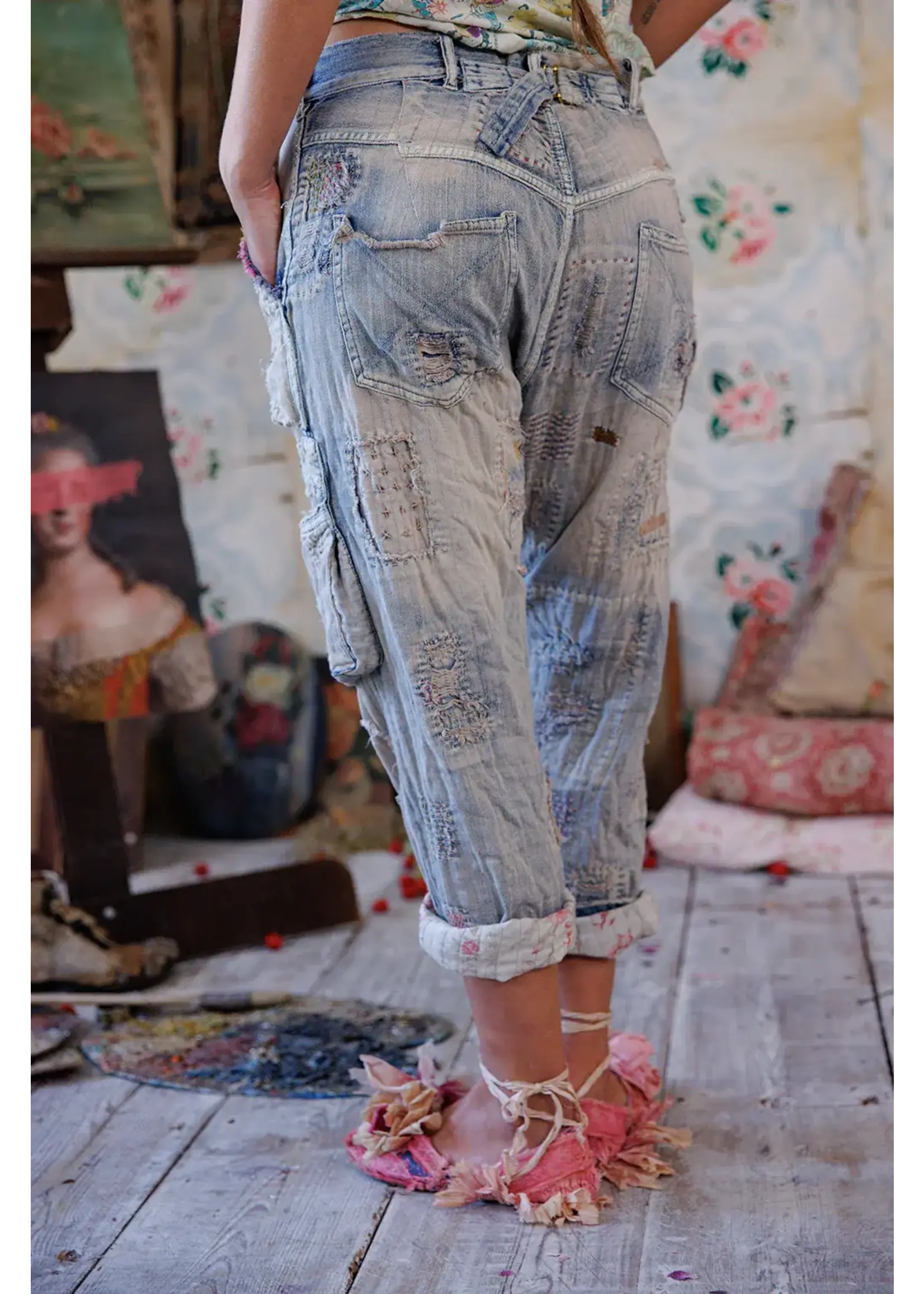 Magnolia Pearl QUILTED TATUM CARGO DENIMS (Washed Indigo) O/S