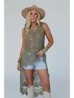 Three Bird Nest Crochet Lace Top (Olive)