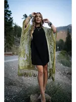 Three Bird Nest Velvet Kimono (Olive) O/S