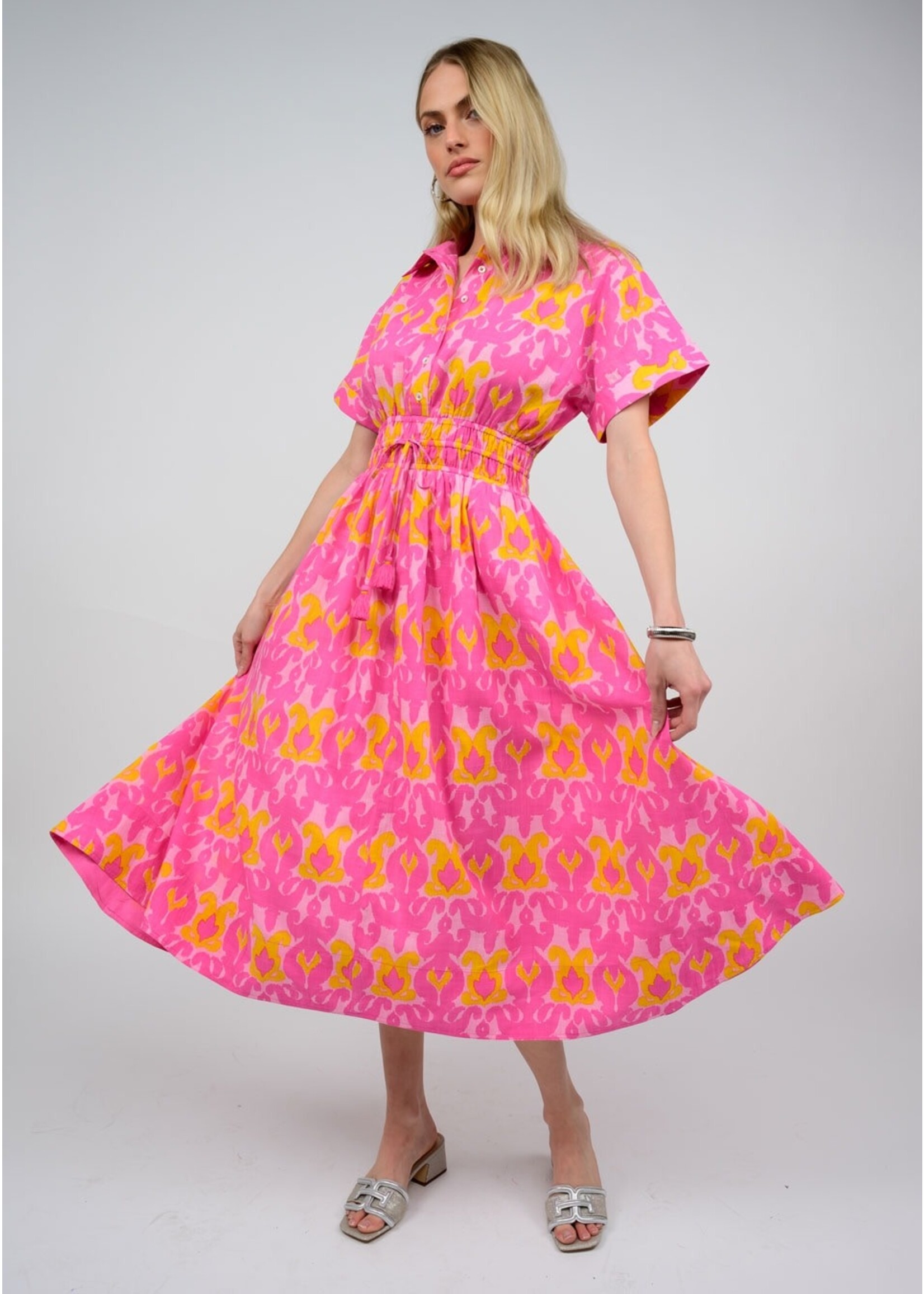 Uncle Frank Ikatching Shirt Dress (Pink)