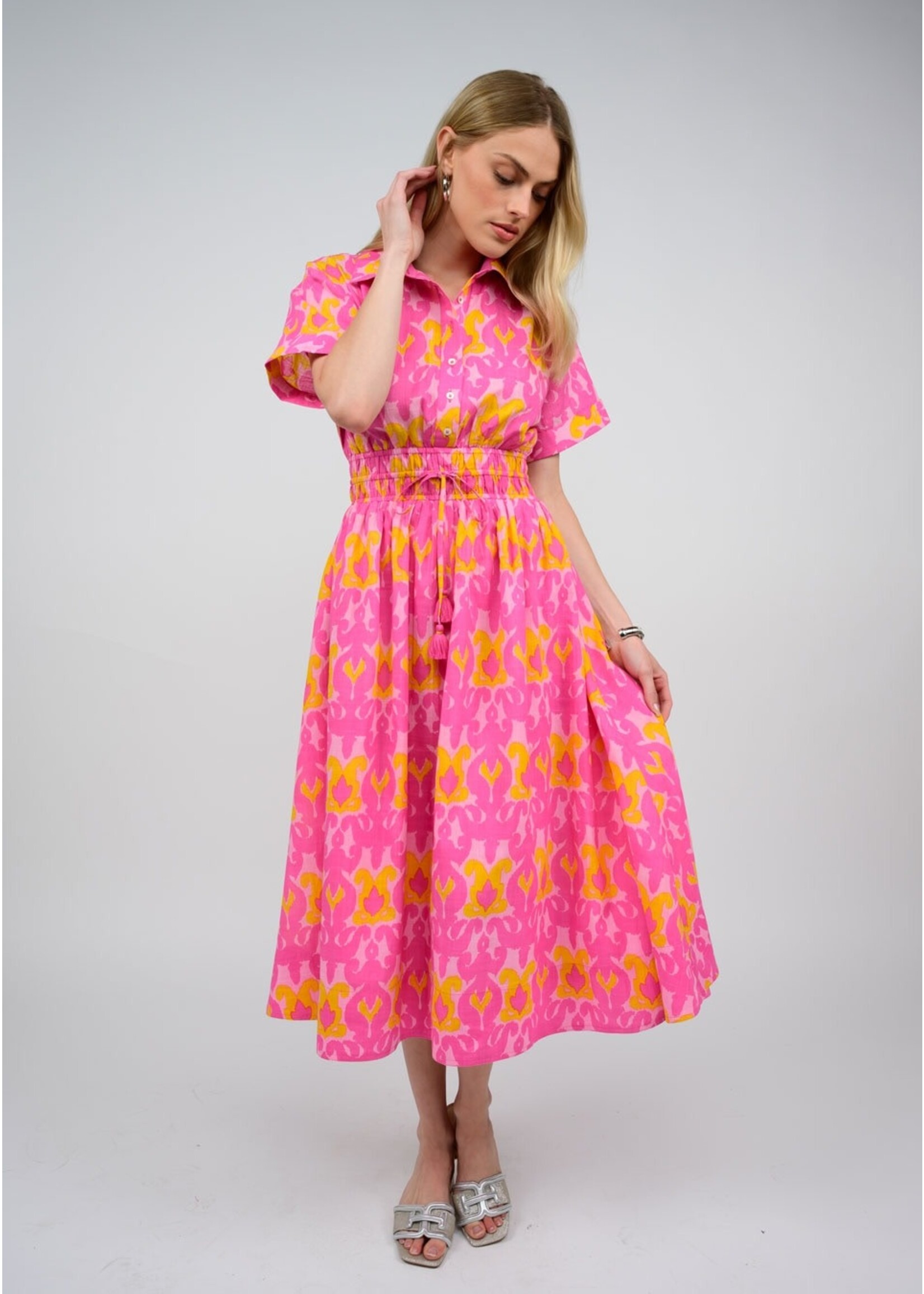 Uncle Frank Ikatching Shirt Dress (Pink)