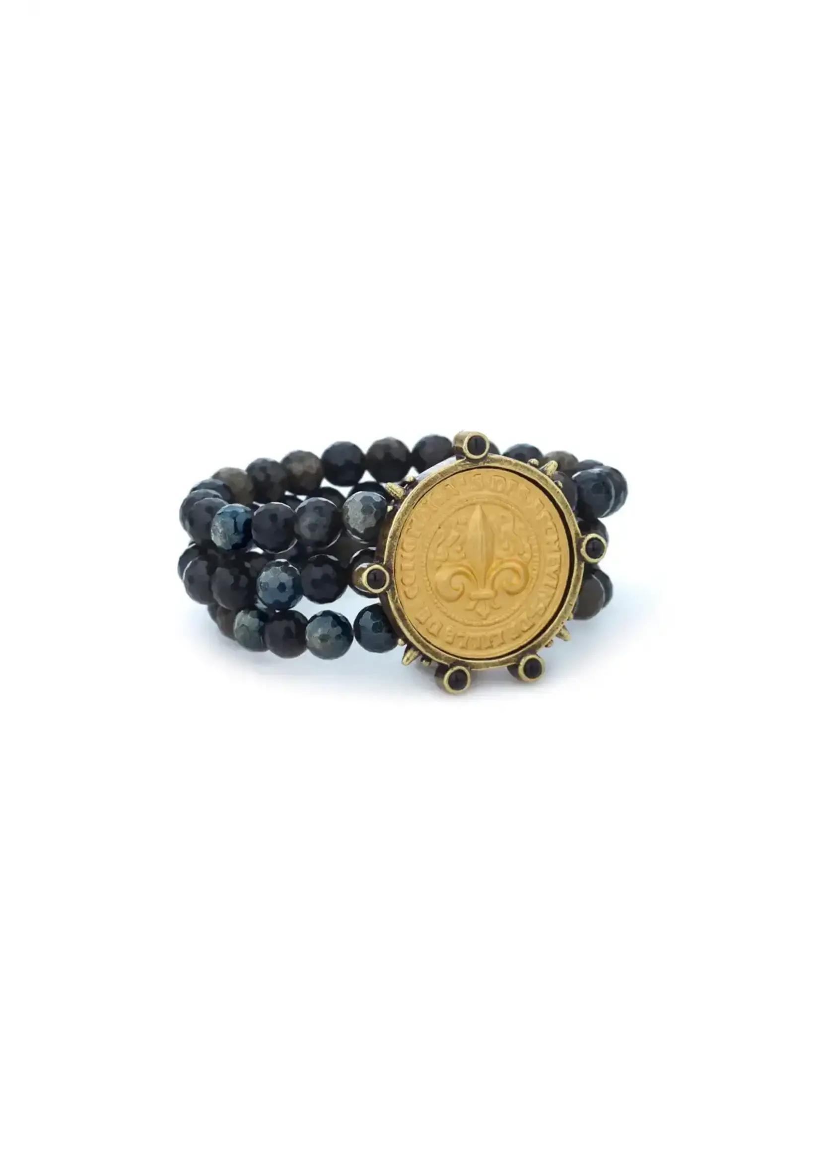 FRENCH KANDE Yseult Bracelet Sunset Obsidian w/Des Medallion
