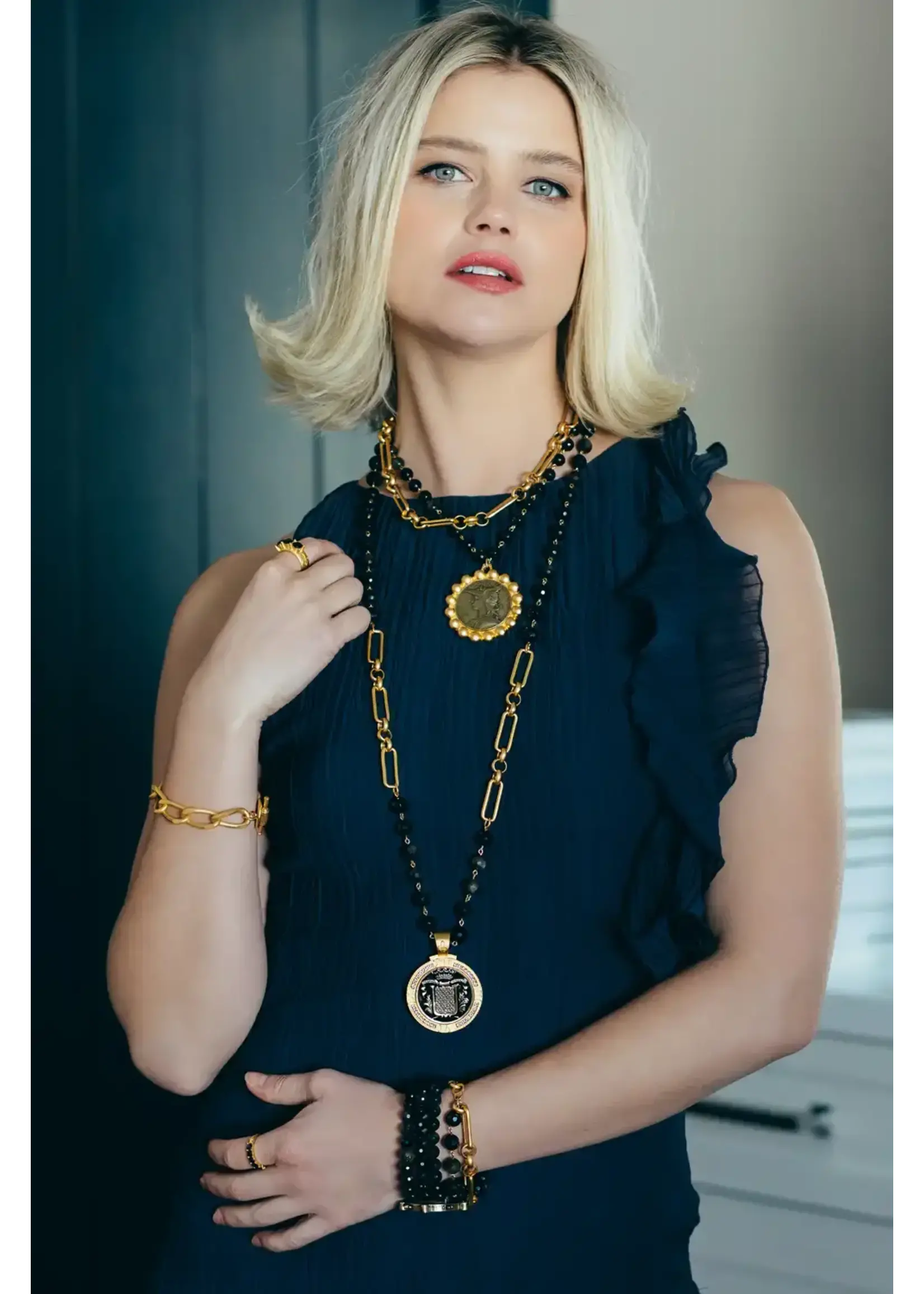 FRENCH KANDE Iredessa Necklace Sunset Obsidian w/Ministry Medallion
