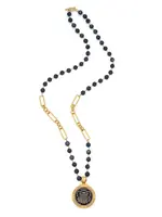 FRENCH KANDE Althea Necklace 37" Sunset Obsidian w/Mont Joye Medallion