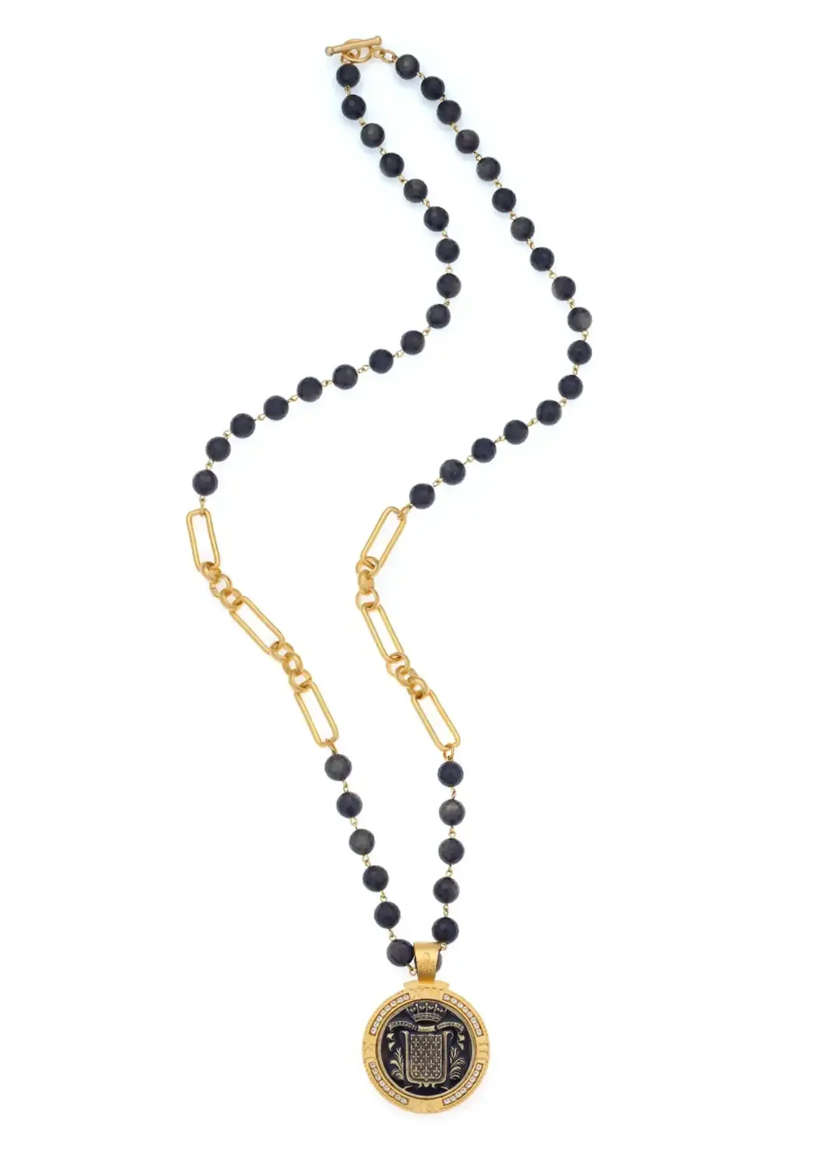FRENCH KANDE Althea Necklace 37" Sunset Obsidian w/Mont Joye Medallion