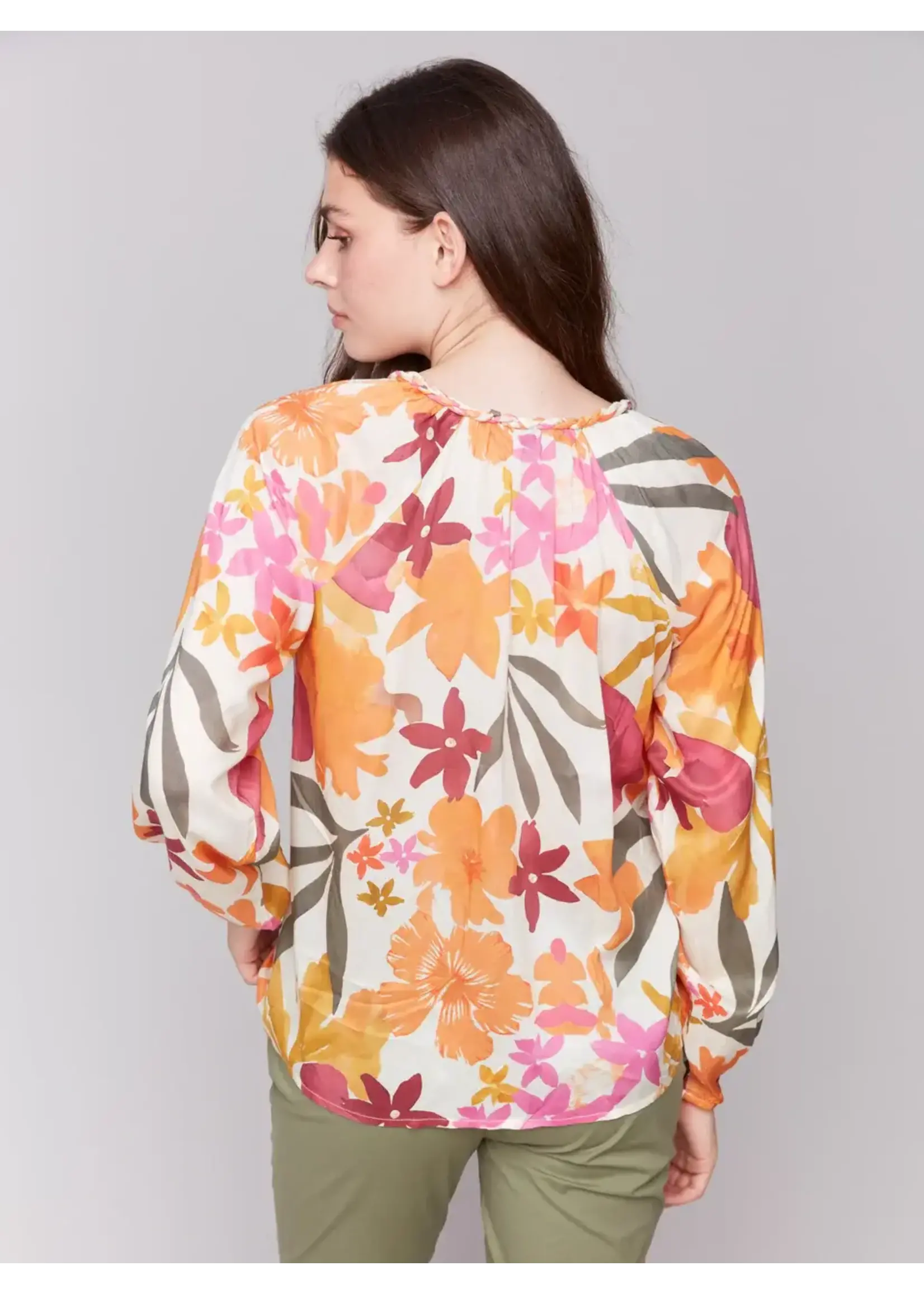 Charlie B Printed Raglan Long Sleeve Blouse (Bouquet)