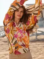 Charlie B Printed Raglan Long Sleeve Blouse (Bouquet)