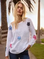Charlie B Crew Neck Sweater w/Daisies