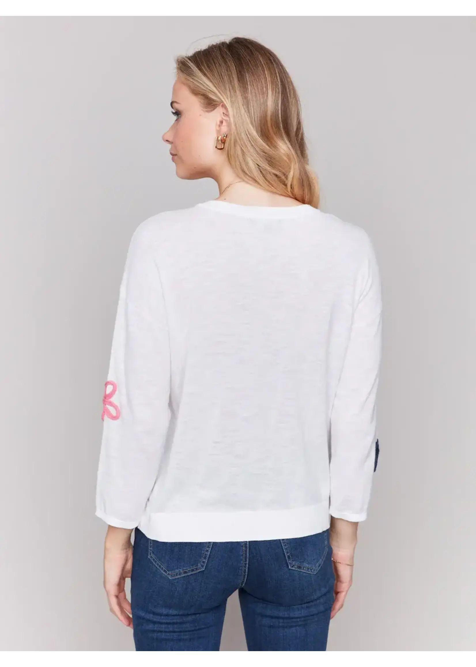 Charlie B Crew Neck Sweater w/Daisies
