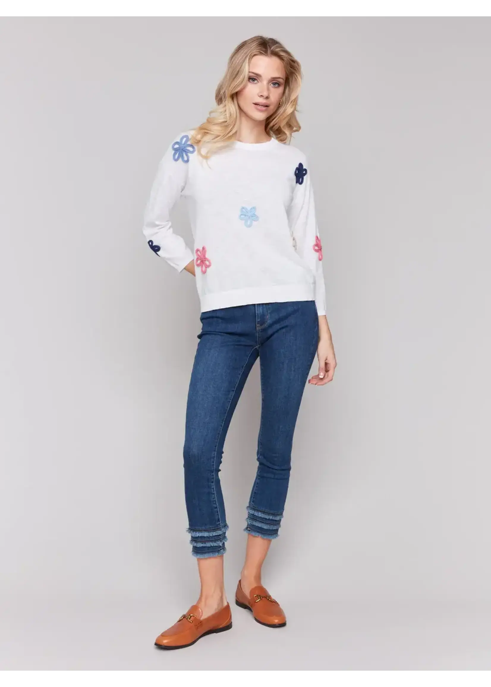 Charlie B Crew Neck Sweater w/Daisies