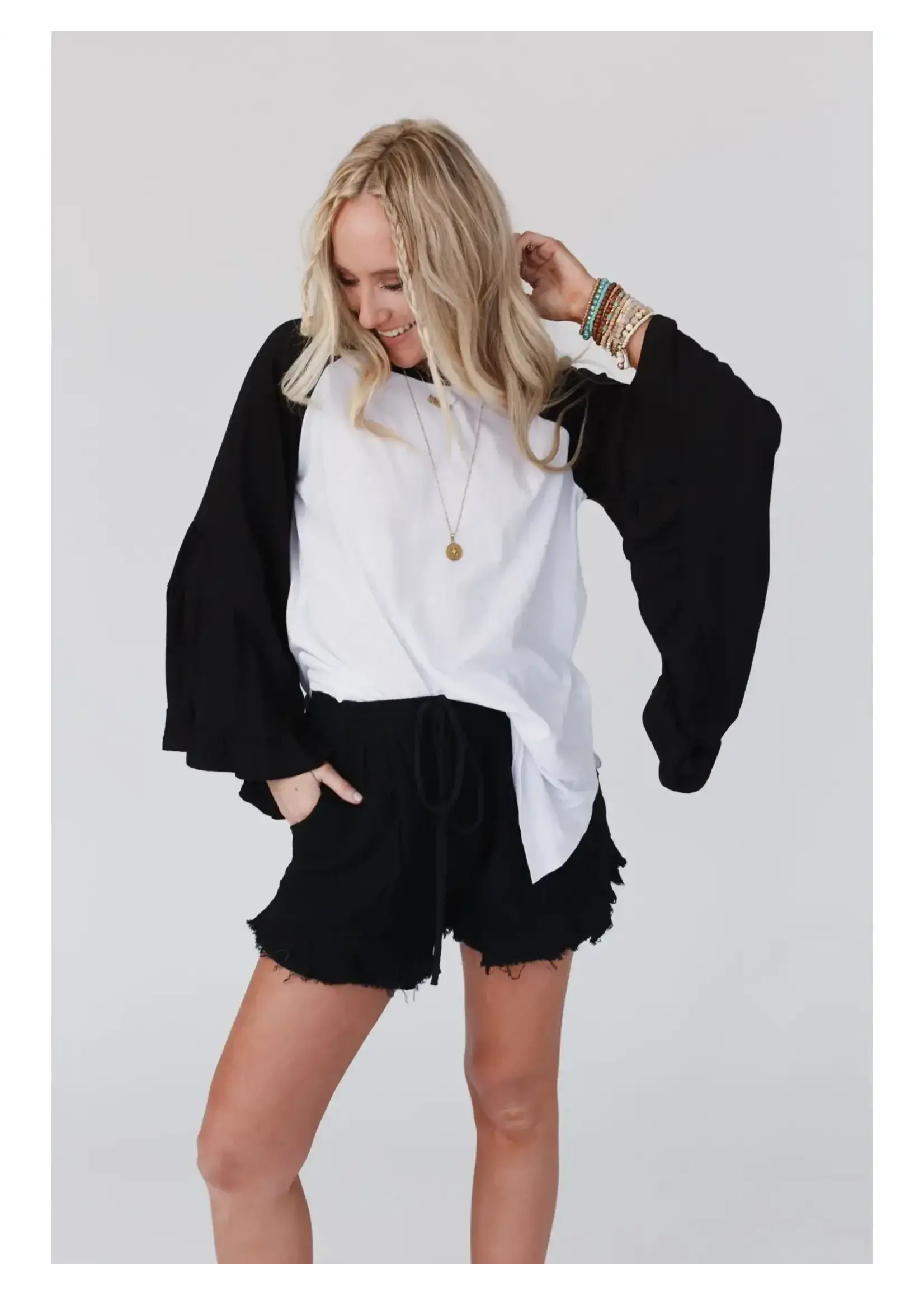 Three Bird Nest Bell Sleeve Baseball Shirt (Black)
