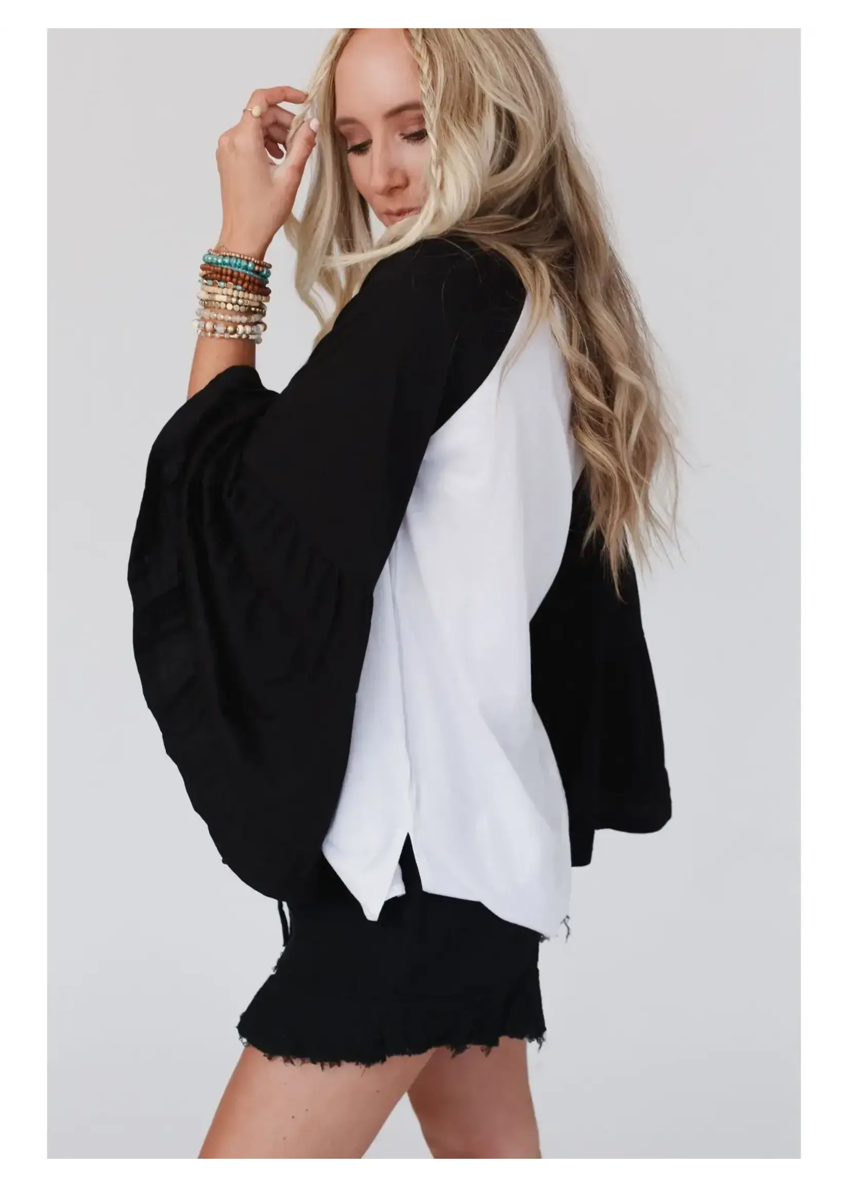 Three Bird Nest Bell Sleeve Baseball Shirt (Black)