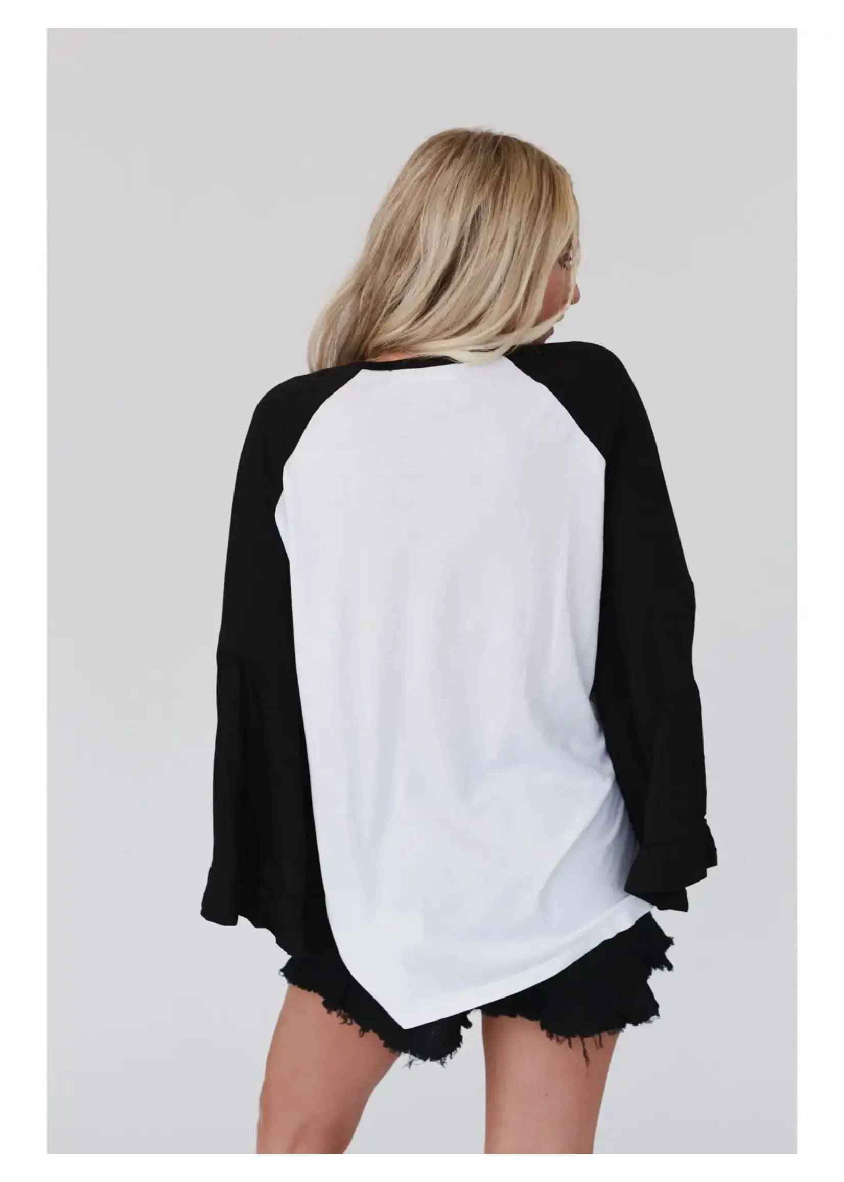 Three Bird Nest Bell Sleeve Baseball Shirt (Black)