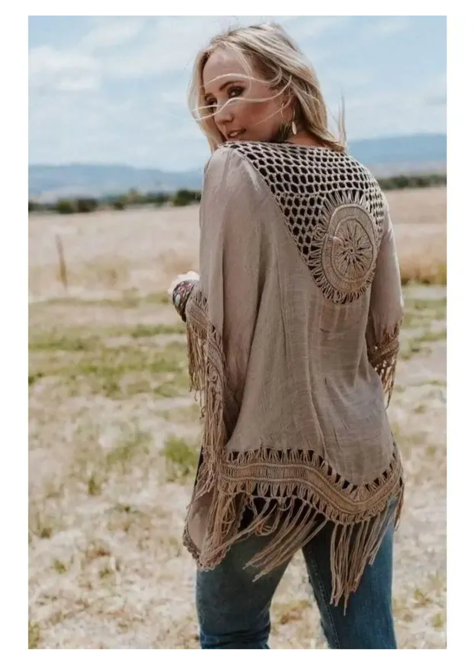 Three Bird Nest Dreamy Macrame Kimono (Mocha) O/S