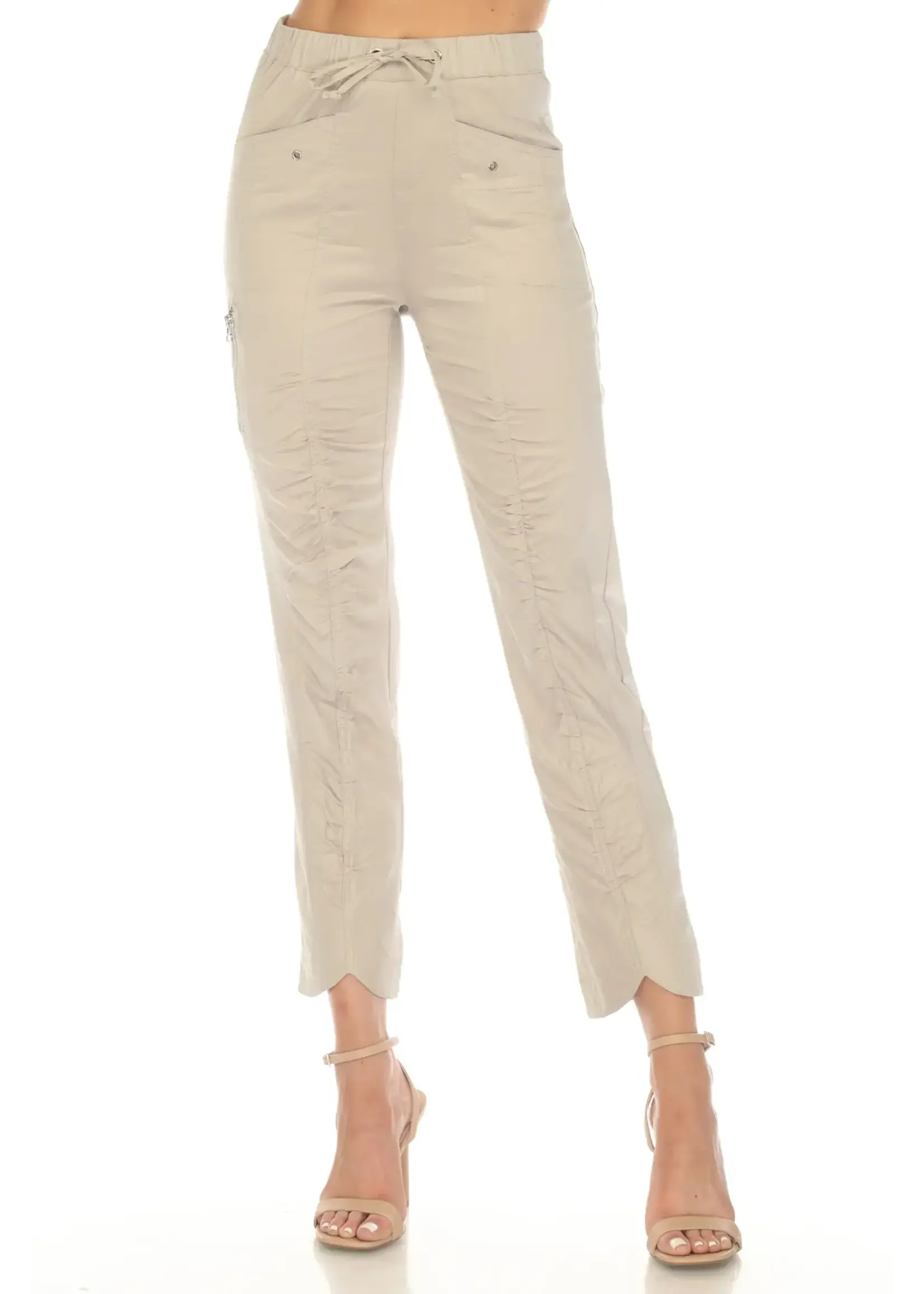 Carine Ruched Scallop Cargo Pant (Taupe)