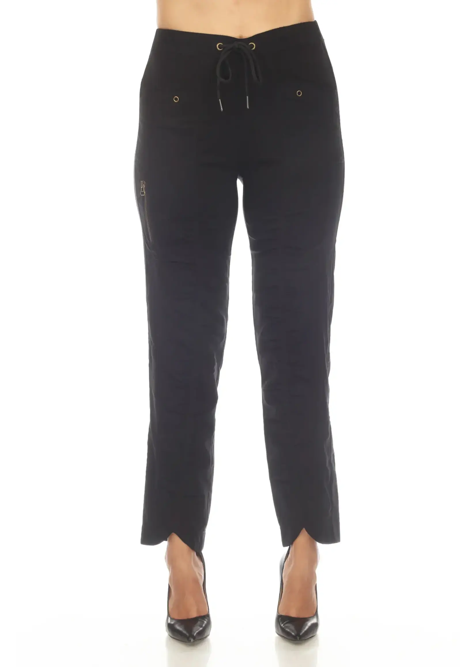 Carine Ruched Scallop Cargo Pant (Black)