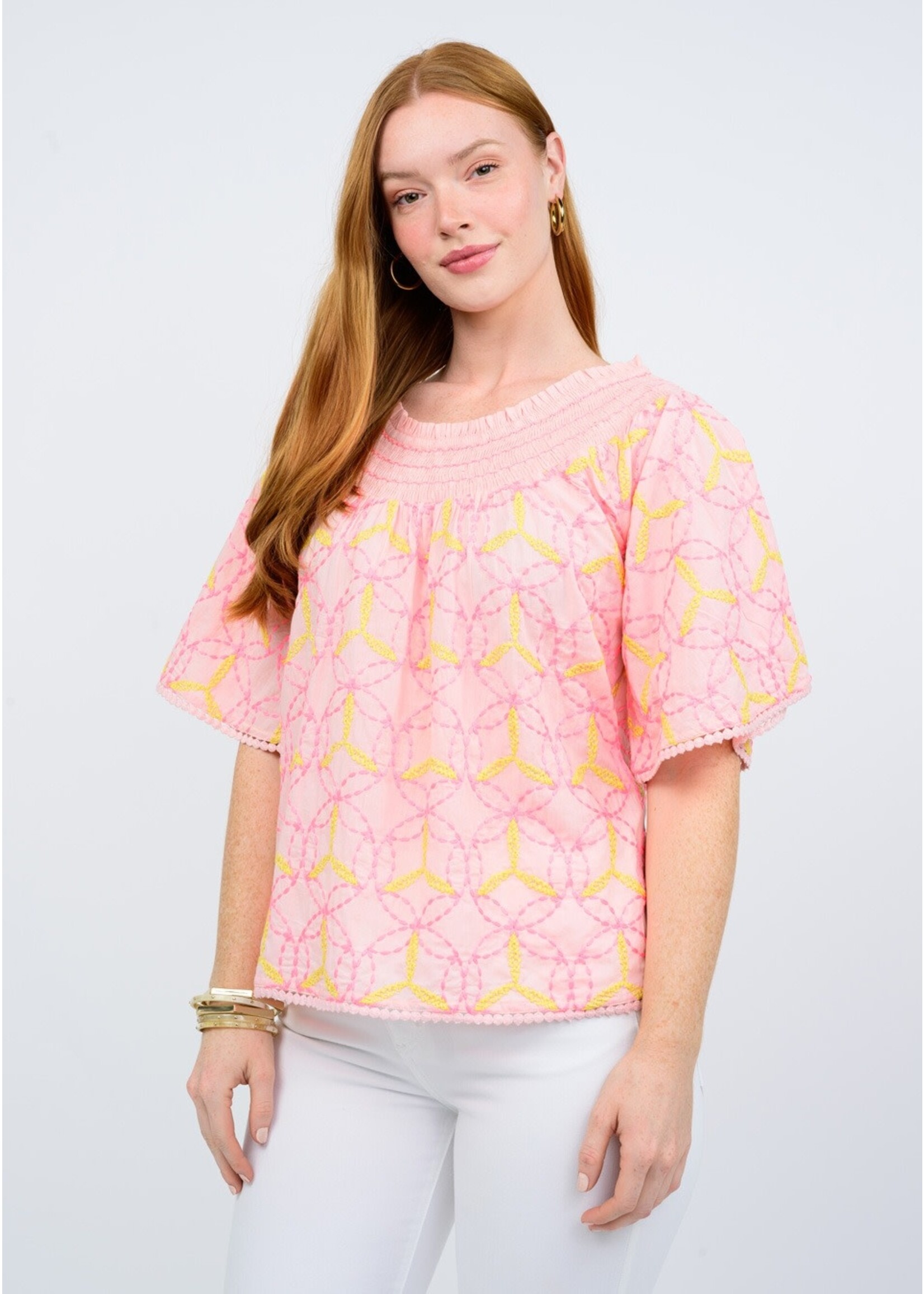 Ivy Jane Spirograph Embroidered Top (Pink)