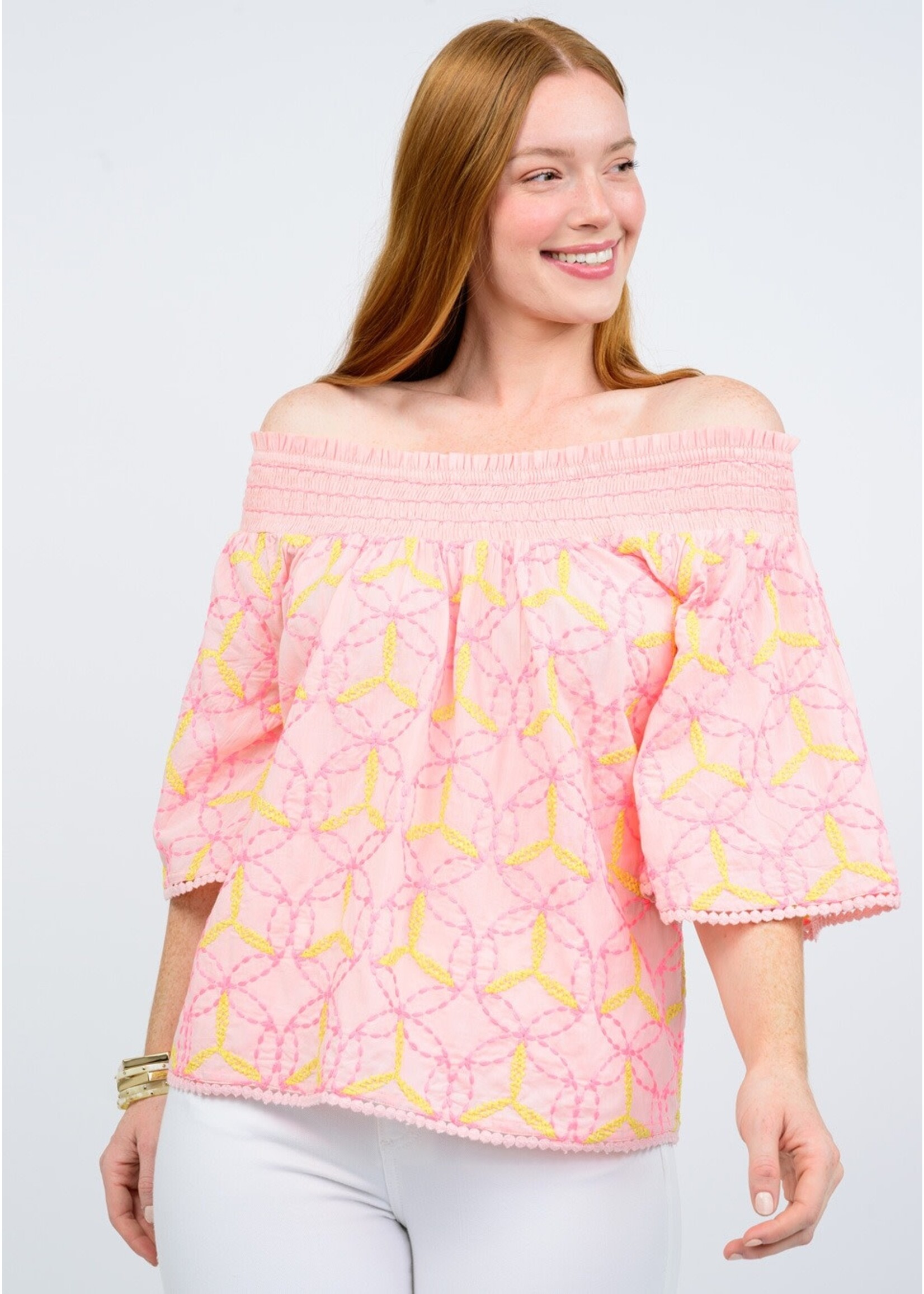 Ivy Jane Spirograph Embroidered Top (Pink)