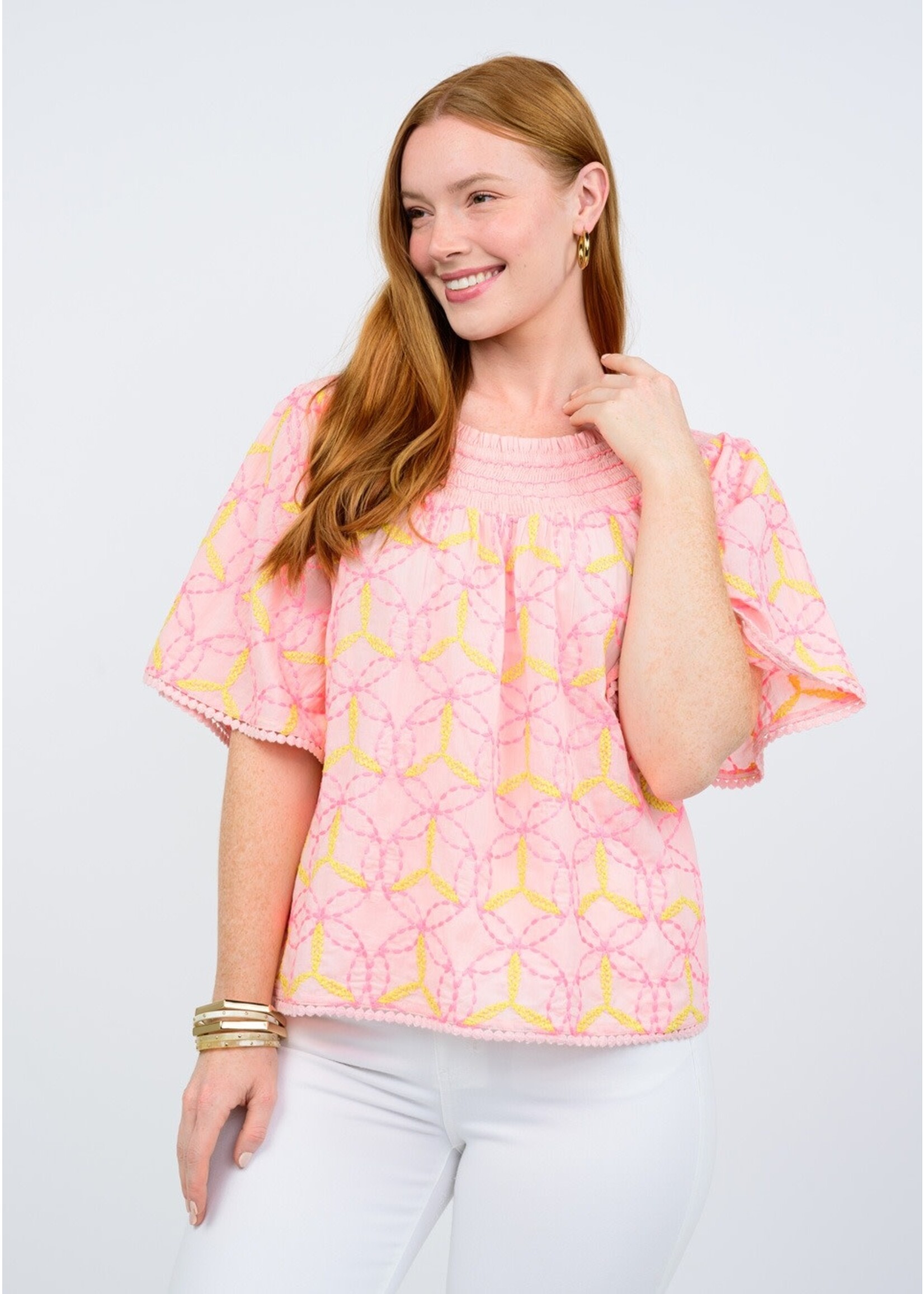 Ivy Jane Spirograph Embroidered Top (Pink)