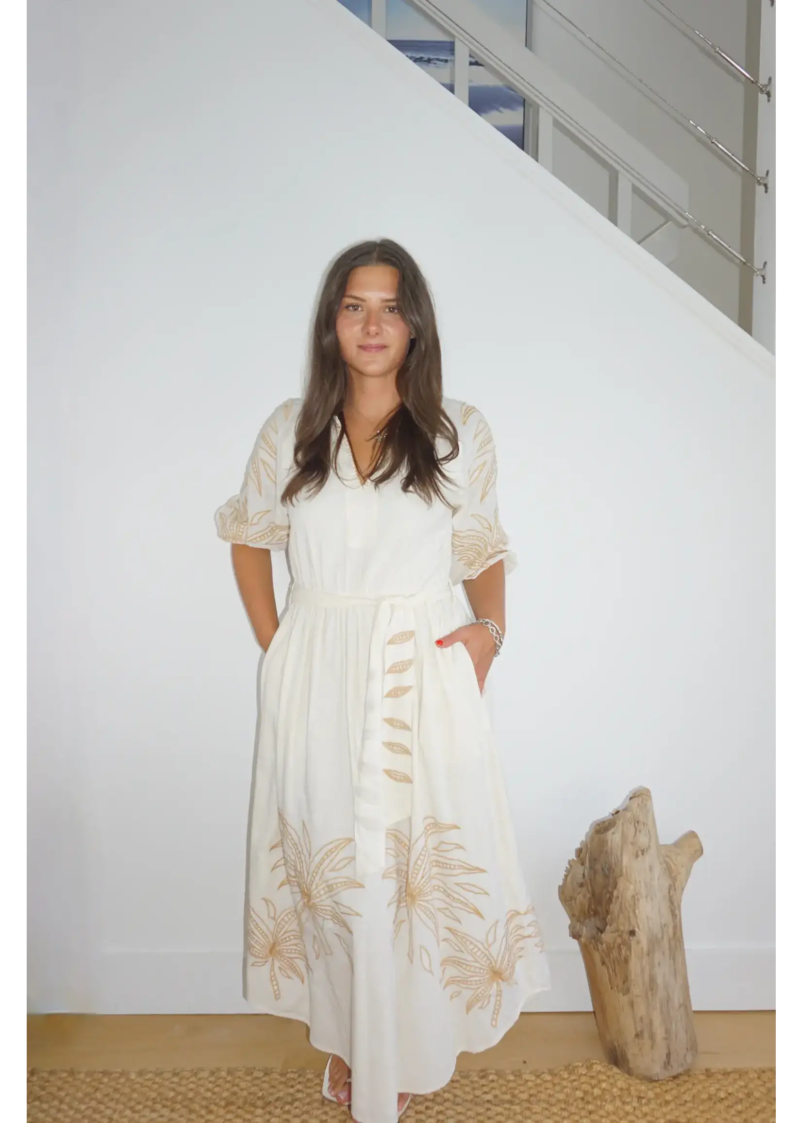 NIBI Frankie Dress (Cream Abstract Palms)