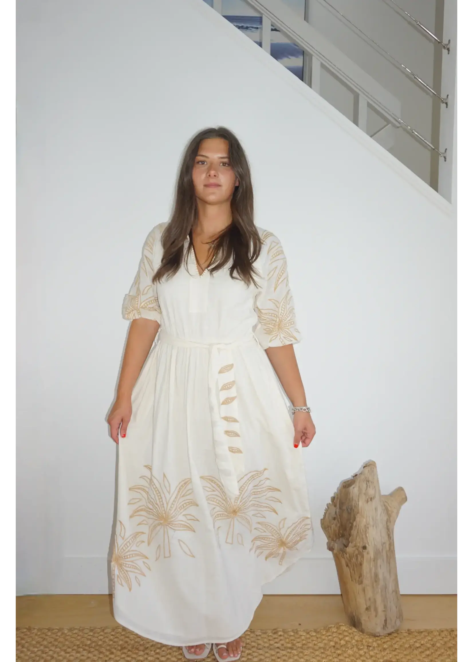NIBI Frankie Dress (Cream Abstract Palms)