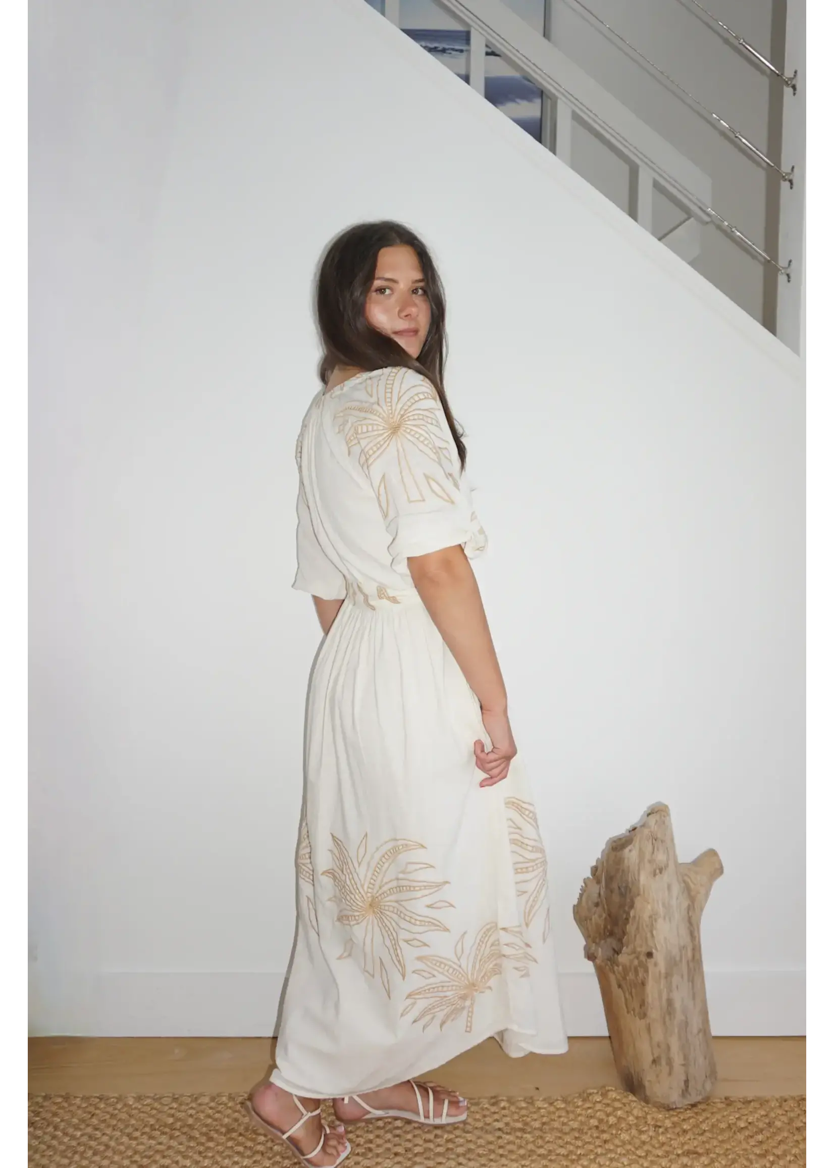 NIBI Frankie Dress (Cream Abstract Palms)