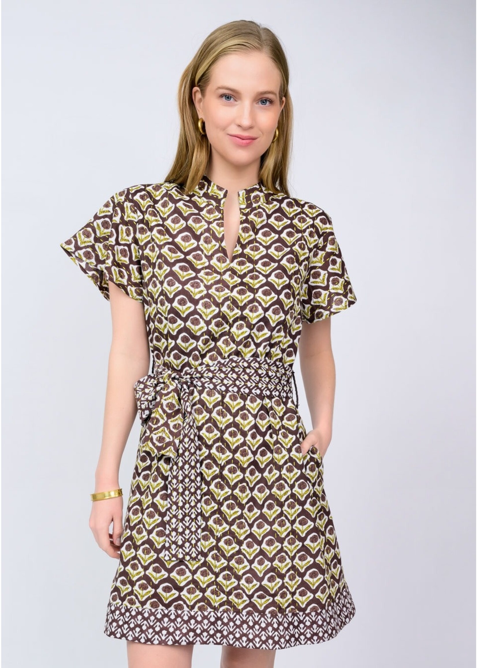 Uncle Frank Kantha Stitched Dress (Brown)