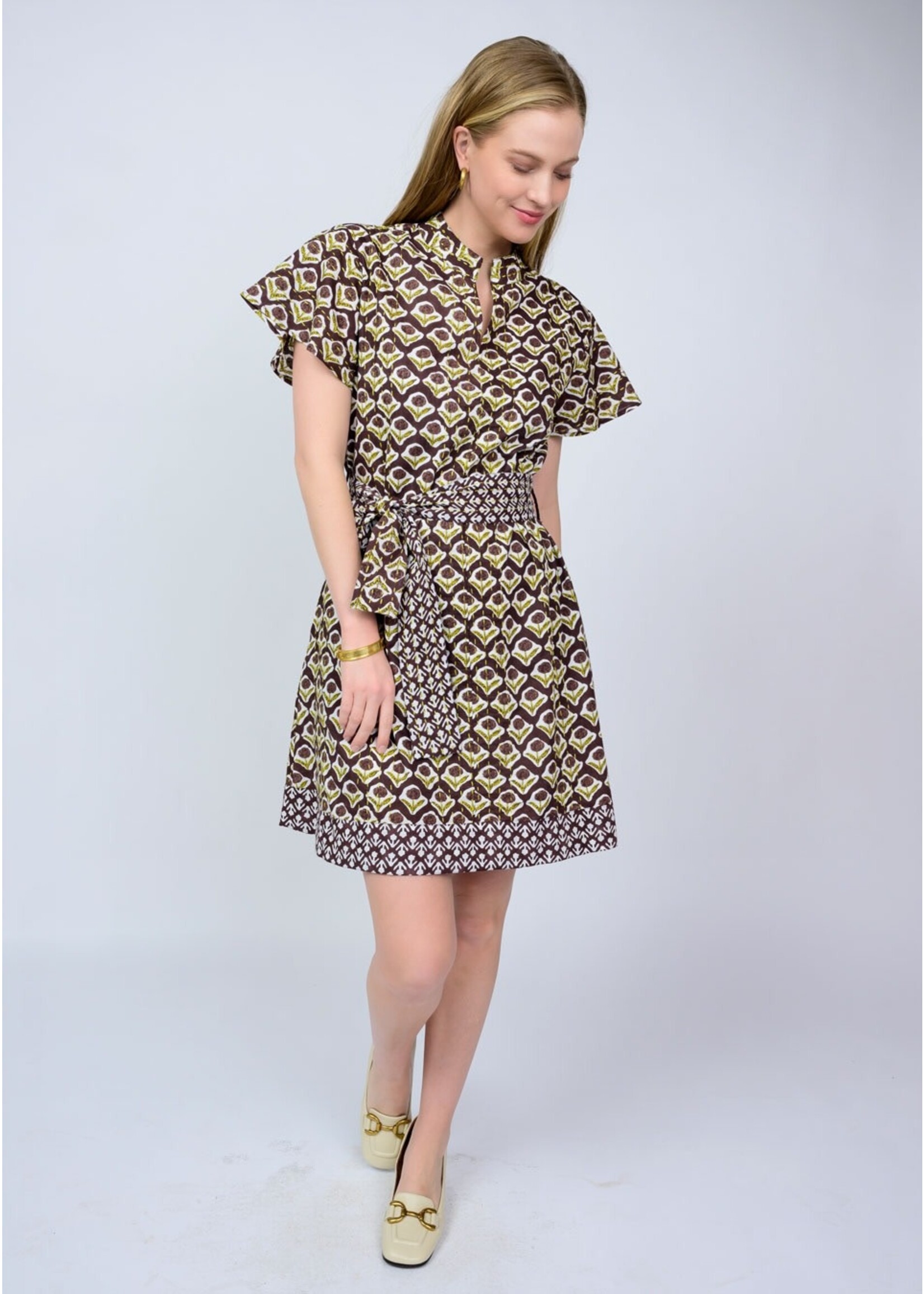 Uncle Frank Kantha Stitched Dress (Brown)
