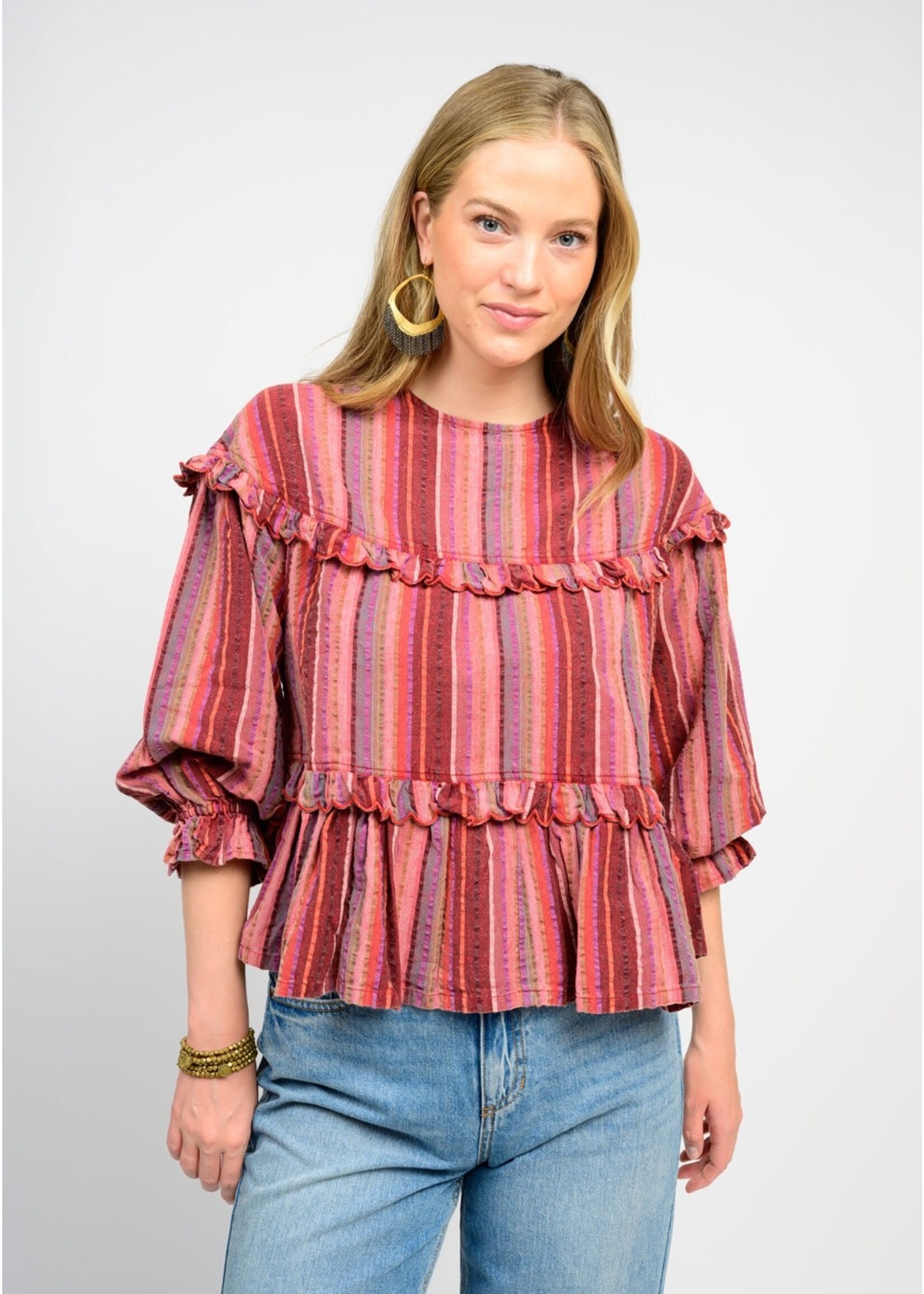 Ivy Jane Multi Stripe Tiered Top (Rust)